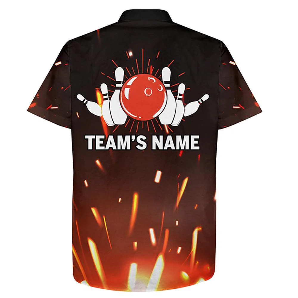 Bowling Custom Name And Team Name Hawaiian Shirt, Flame Bowling Ball and Pins Personalized Hawaiian Shirts For Men Women, Bowling Lovers, Bowlers - Image 3