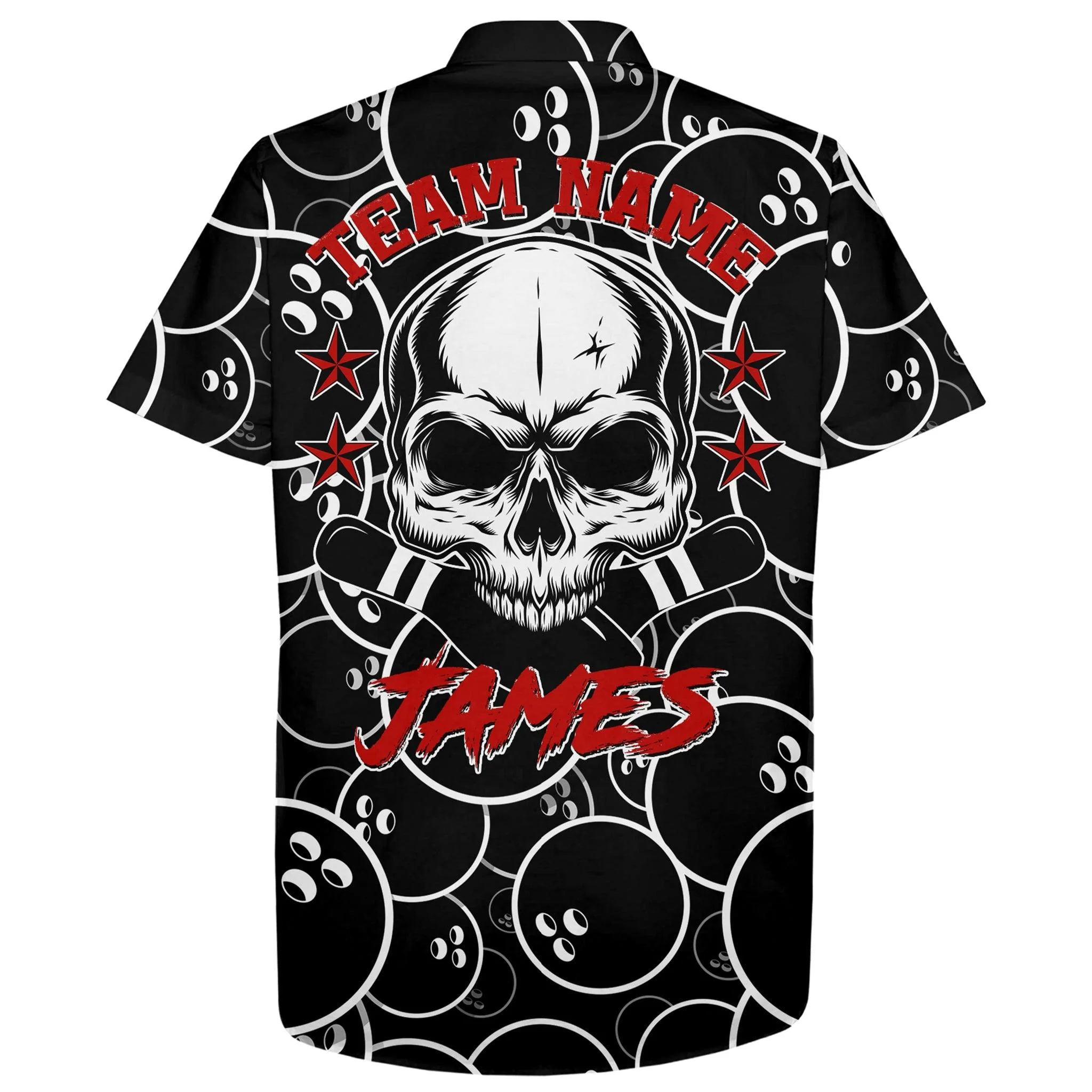 Bowling Custom Name And Team Name Hawaiian Shirt, Flame Skull Bowling Ball Pins Personalized Hawaiian Shirts For Men Women, Bowling Lovers, Bowlers - Image 3
