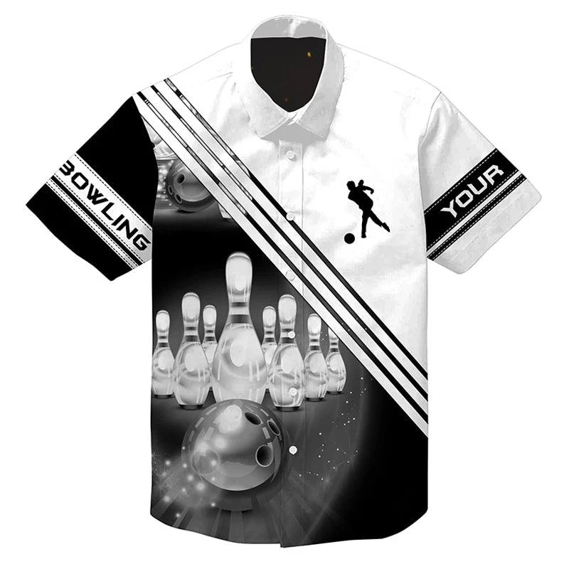 Bowling Custom Name Hawaiian Shirt, Bowling Ball And Pins Personalized Hawaiian Shirts For Men Women, Bowling Lovers, Team, Bowlers - Image 3