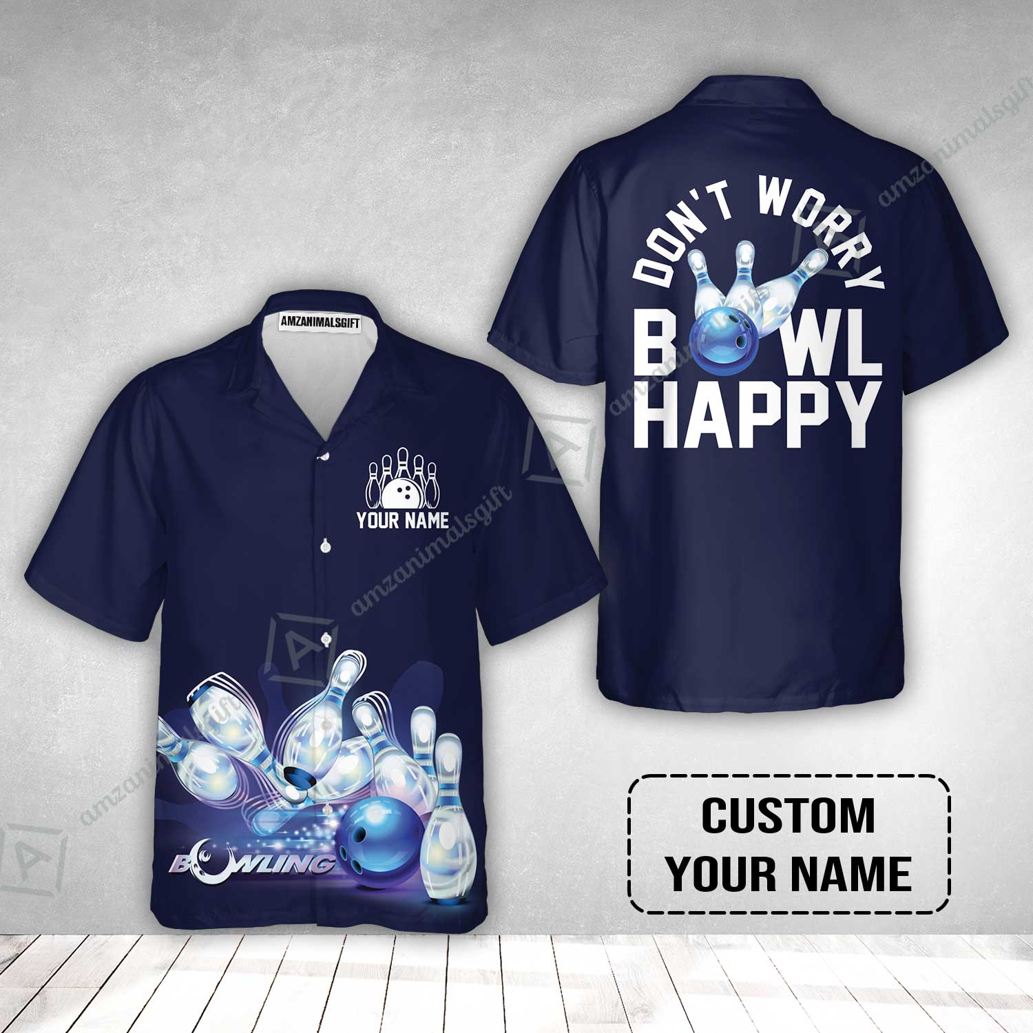Bowling Custom Name Hawaiian Shirt - Don't Worry Bowl Happy Personalized Hawaiian Shirt - Gift For Friend, Family, Bowling Lovers - Image 2