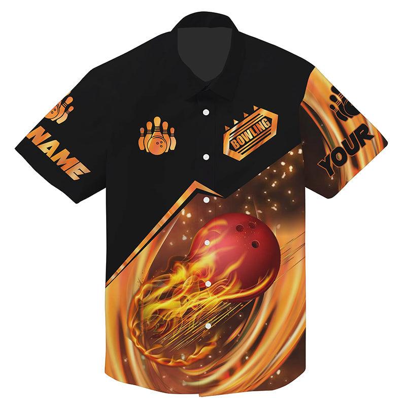 Bowling Custom Name Hawaiian Shirt, Flame Bowling Personalized Hawaiian Shirts For Men Women, Bowling Lovers, Team, Bowlers - Image 2