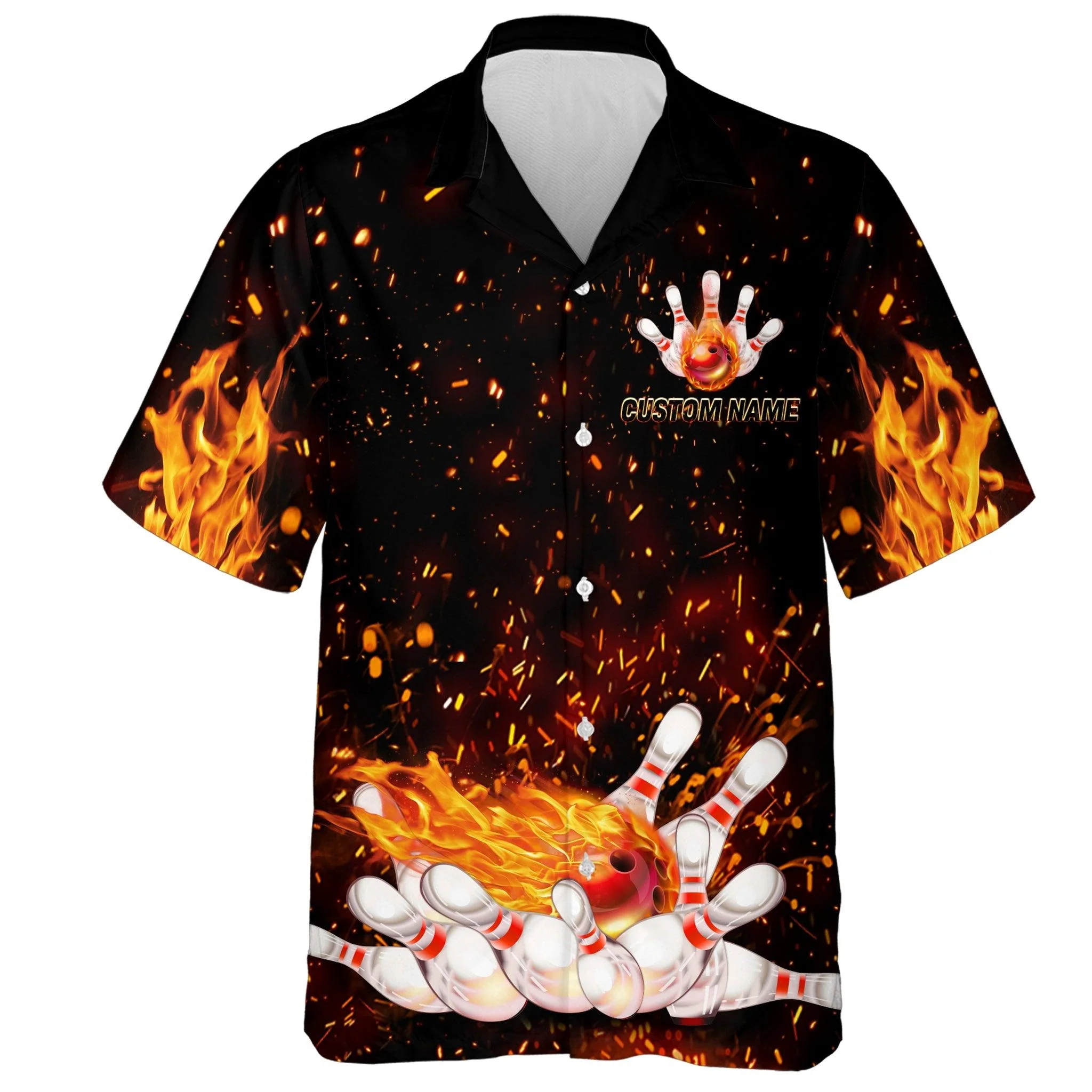 Bowling Custom Name Hawaiian Shirt, Flames Bowling That's How I Roll Personalized Hawaiian Shirts For Men Women, Team, Bowling Lovers, Bowlers - Image 2