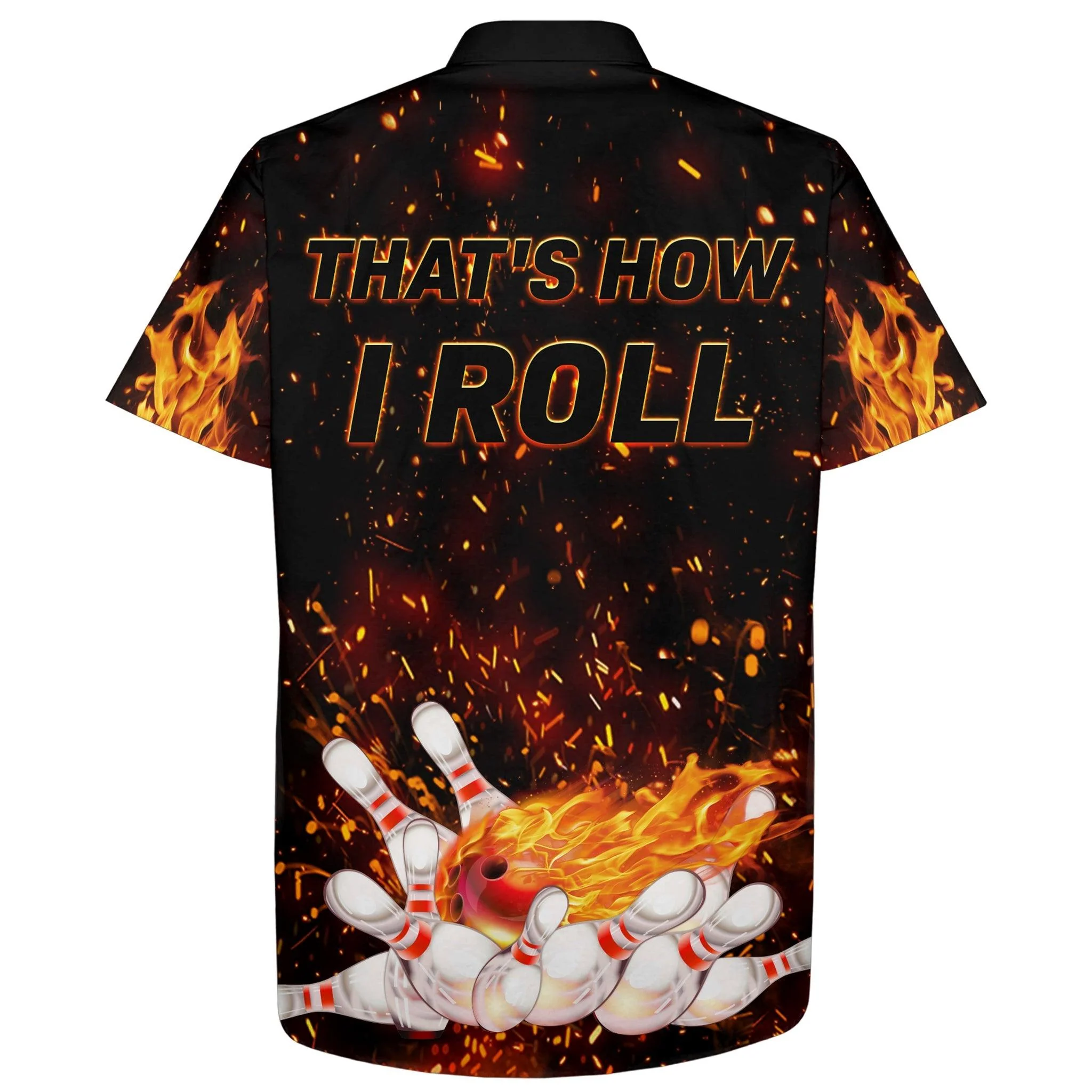 Bowling Custom Name Hawaiian Shirt, Flames Bowling That's How I Roll Personalized Hawaiian Shirts For Men Women, Team, Bowling Lovers, Bowlers - Image 3