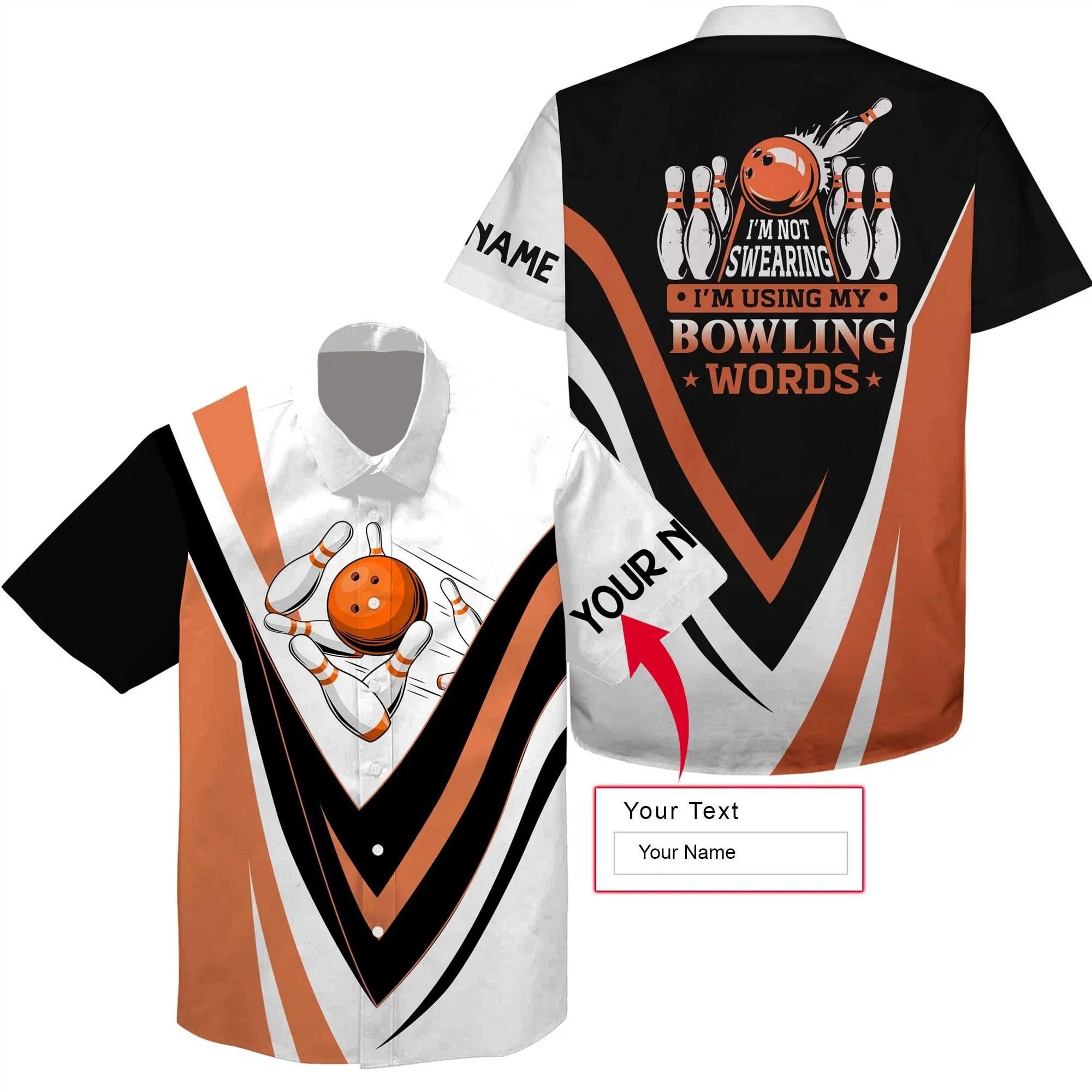 Bowling Custom Name Hawaiian Shirt, I'm Not Swearing, I'm Using My Bowling Words, Bowling Personalized Hawaiian Shirts For Men Women, Bowling Lovers