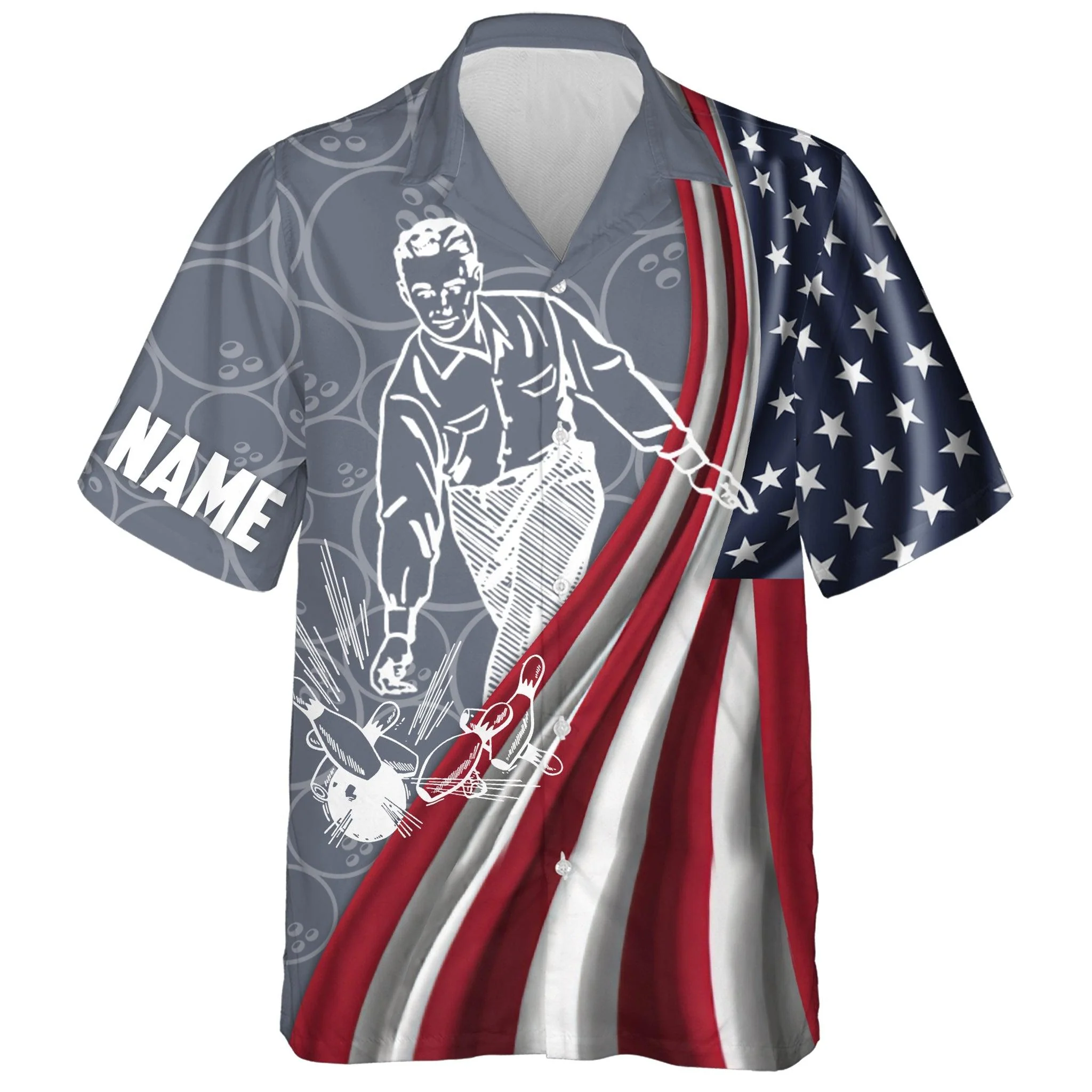 Bowling Custom Name Hawaiian Shirt, Patriotic American Flag Bowling Personalized Hawaiian Shirts For Men Women, Team, Bowling Lovers, Bowlers - Image 2