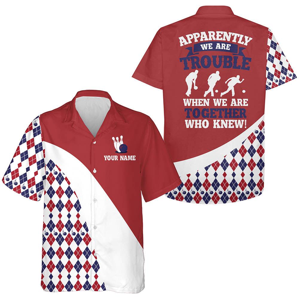 Bowling Custom Name Hawaiian Shirt, Red Argyle Blowing Personalized Hawaiian Shirts For Men Women, Team, Bowling Lovers, Bowlers