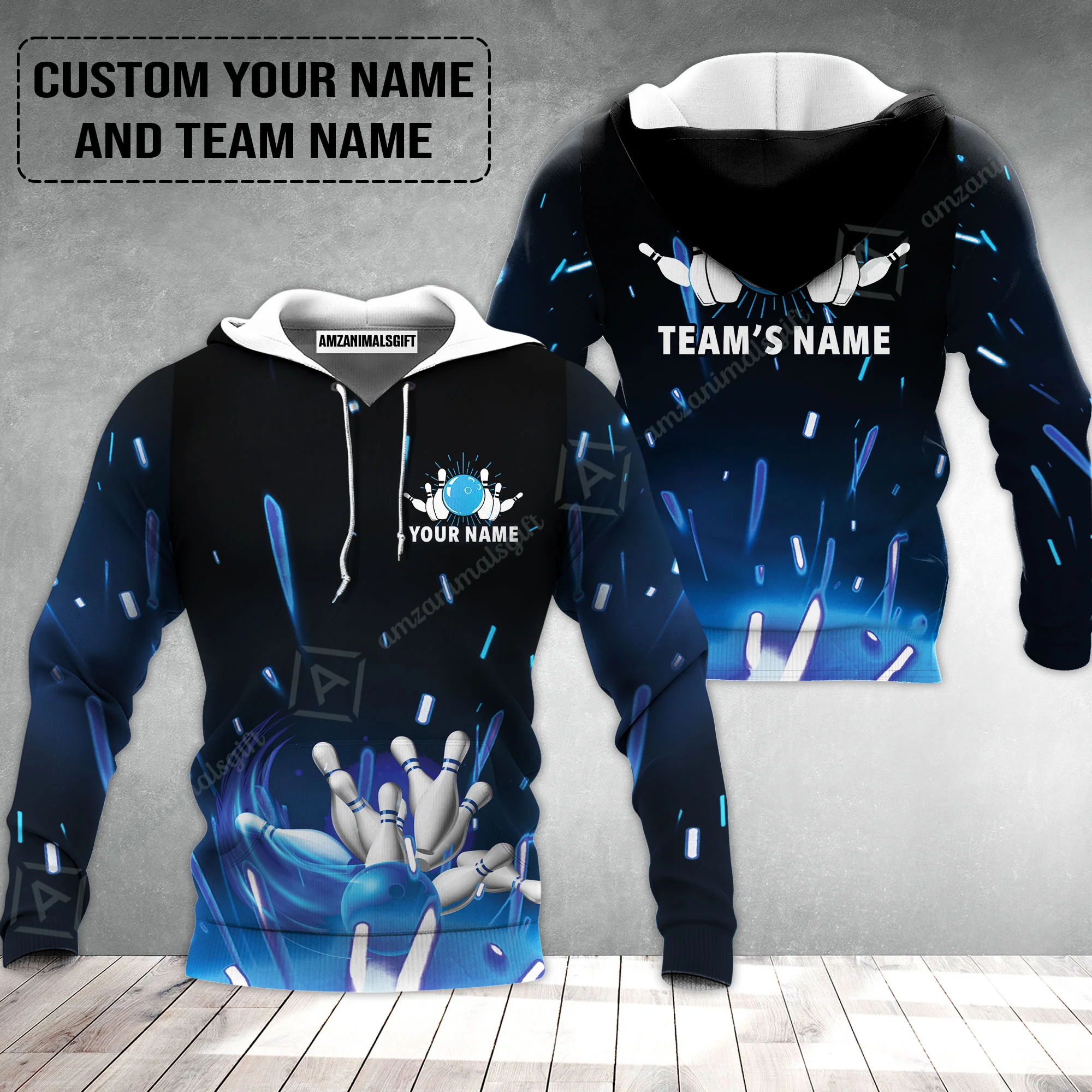 Bowling Custom Name Hoodie- Blue Bowling Personalized Hoodie - Gift For Friend, Family, Bowling Lovers - Image 2