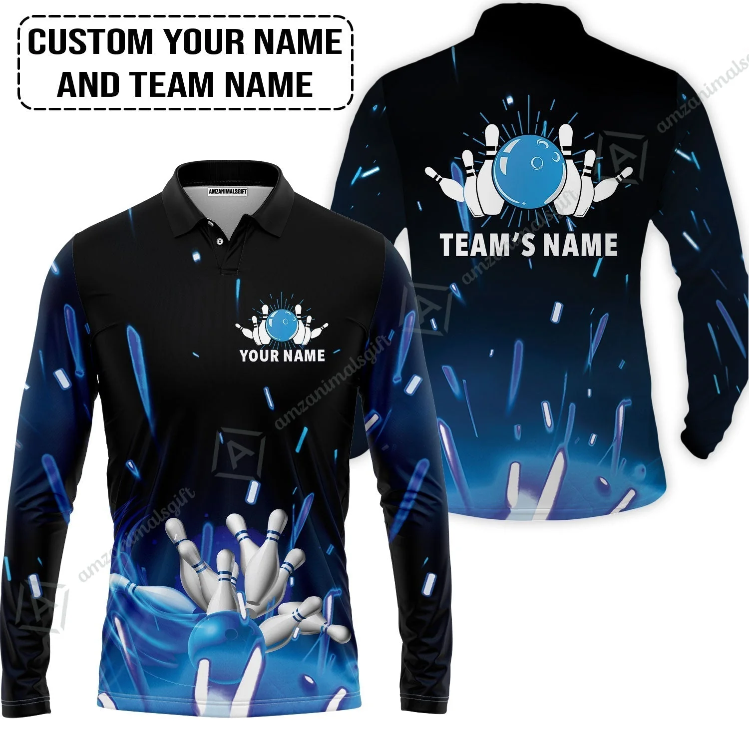 Bowling Custom Name Sweatshirt - Blue Bowling Personalized Sweatshirt - Gift For Friend, Family, Bowling Lovers - Image 5
