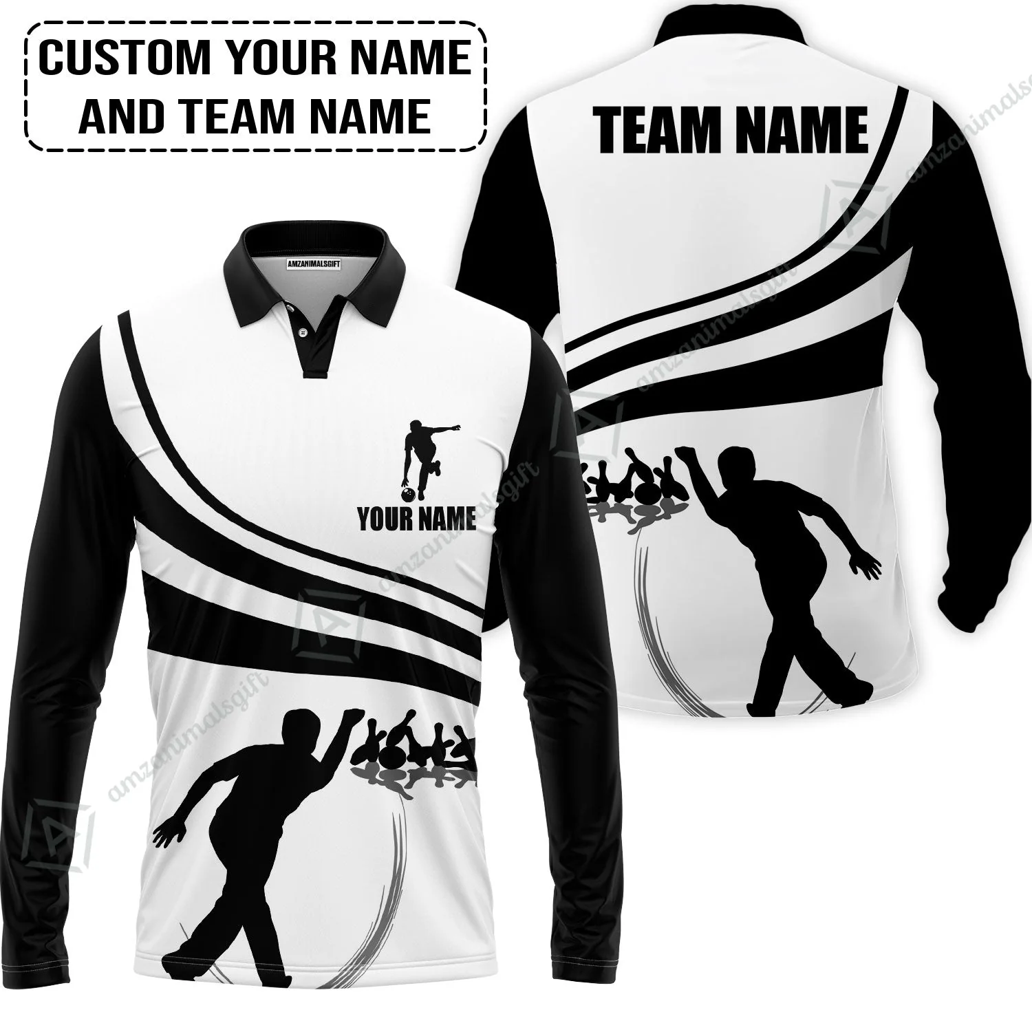 Bowling Custom Name T-Shirt - Black and Gold Men Bowlers Personalized T-Shirt - Image 10