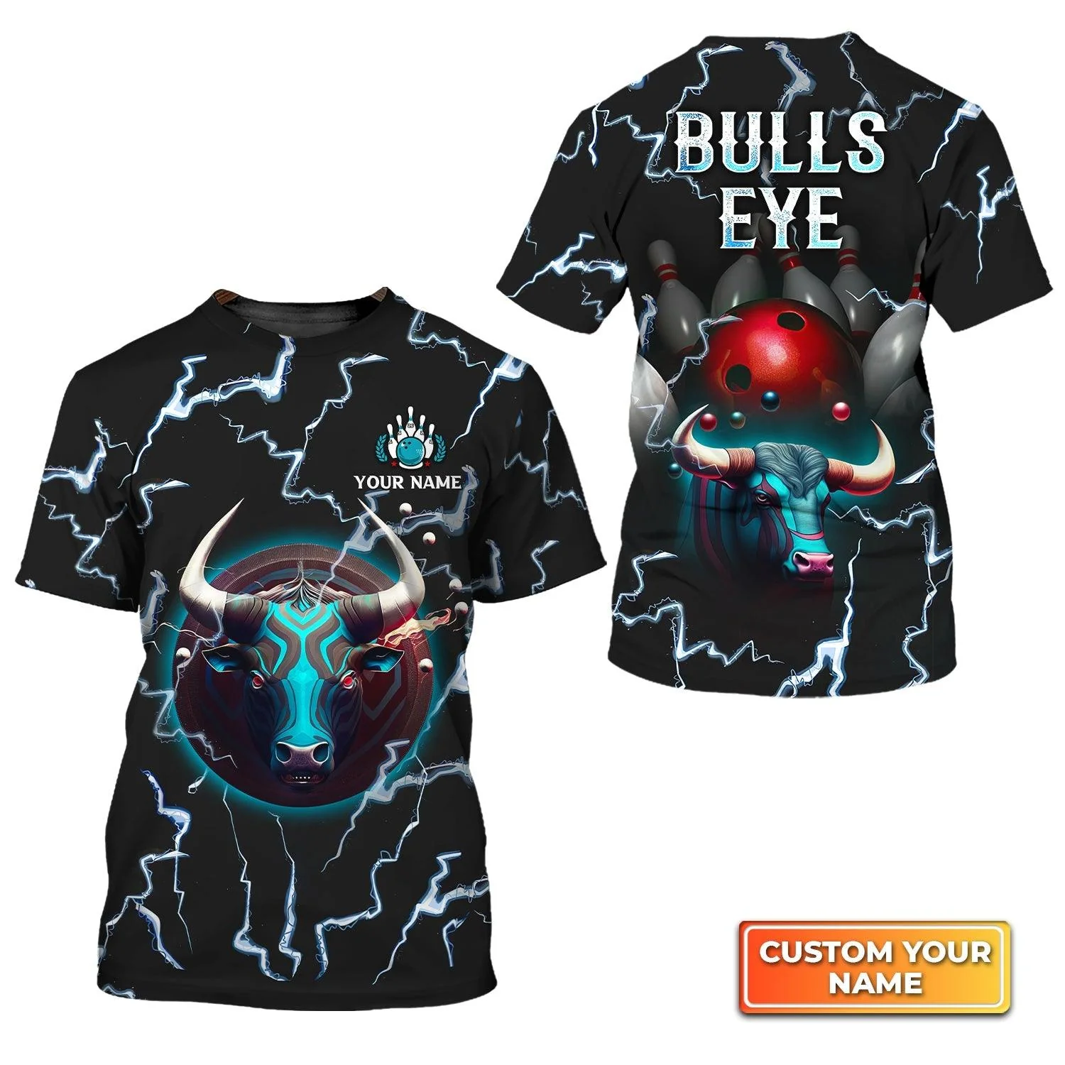 Bowling Custom Name T Shirt, Bulls Eye Red Bowling Ball Team Personalized Name T-Shirt For Men, Perfect Gift For Bowling Lovers, Bowlers, Team, Friend - Image 3