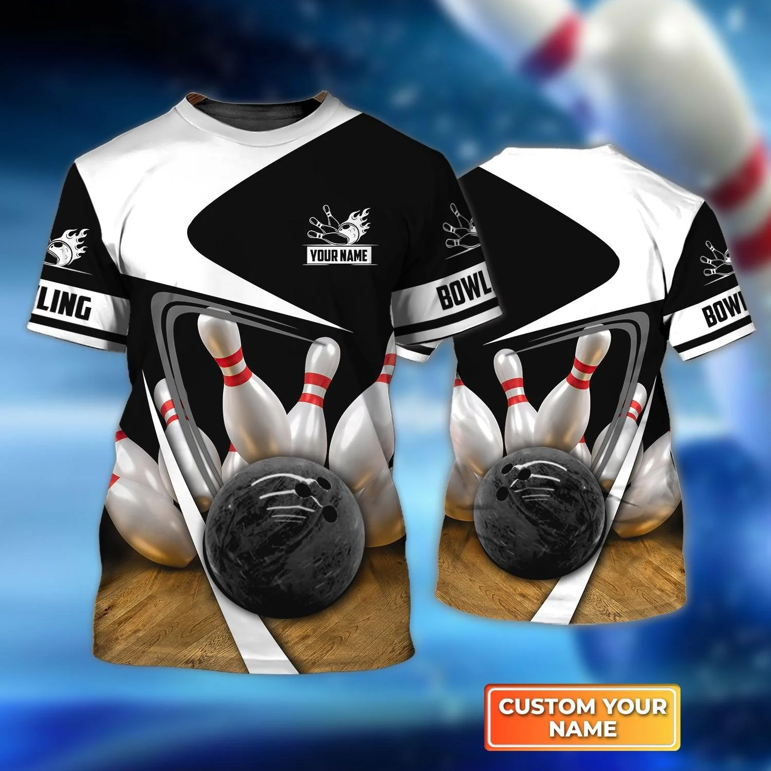 Bowling Custom Name T Shirt, Ten Strike Classic Bowling Personalized T-Shirt For Men, Perfect Gift For Bowling Lovers, Bowlers, Team, Friend