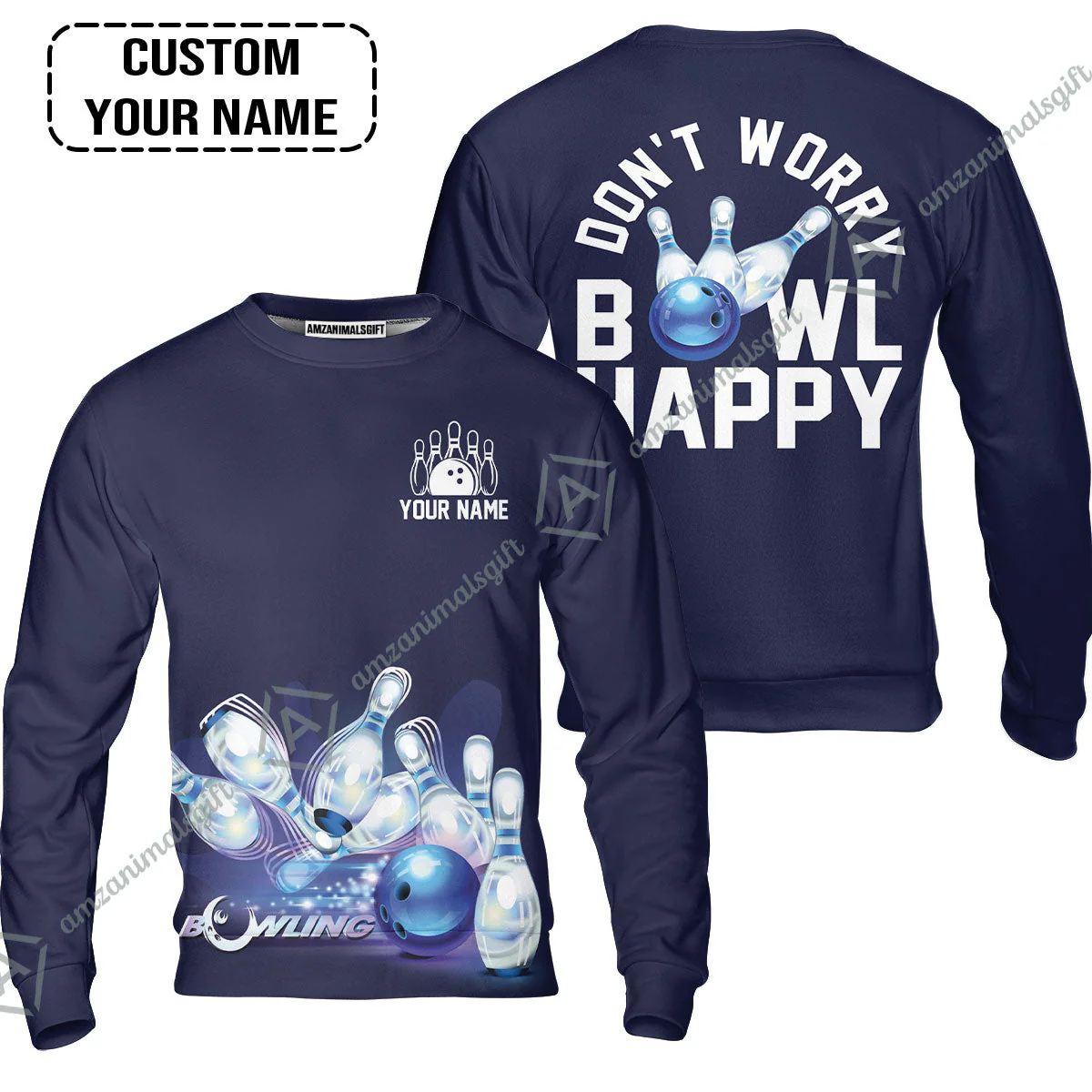 Bowling Custom Name Women Polo Shirt - Don't Worry Bowl Happy Personalized Women Polo Shirt - Gift For Friend, Family, Bowling Lovers - Image 3