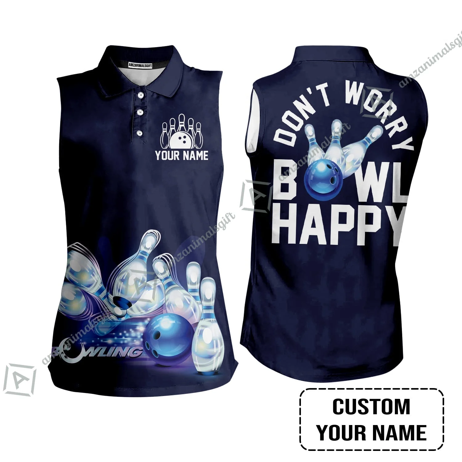 Bowling Custom Name Women Polo Shirt - Don't Worry Bowl Happy Personalized Women Polo Shirt - Gift For Friend, Family, Bowling Lovers - Image 8