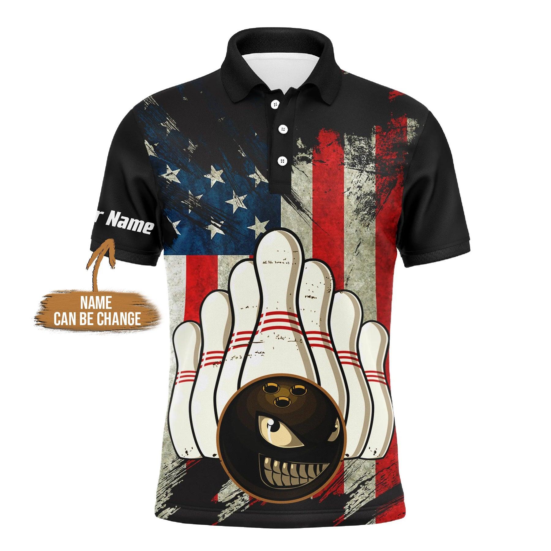 Bowling Custom Polo Shirt - Custom Name American Flag Evil Personalized Bowling Polo Shirt - Gift For Friend, Family - Image 2