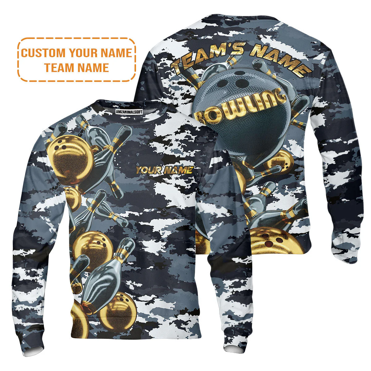Bowling Custom Sweatshirt - Camo Navy Bowling Team Custom Bowling Sweatshirt - Image 2
