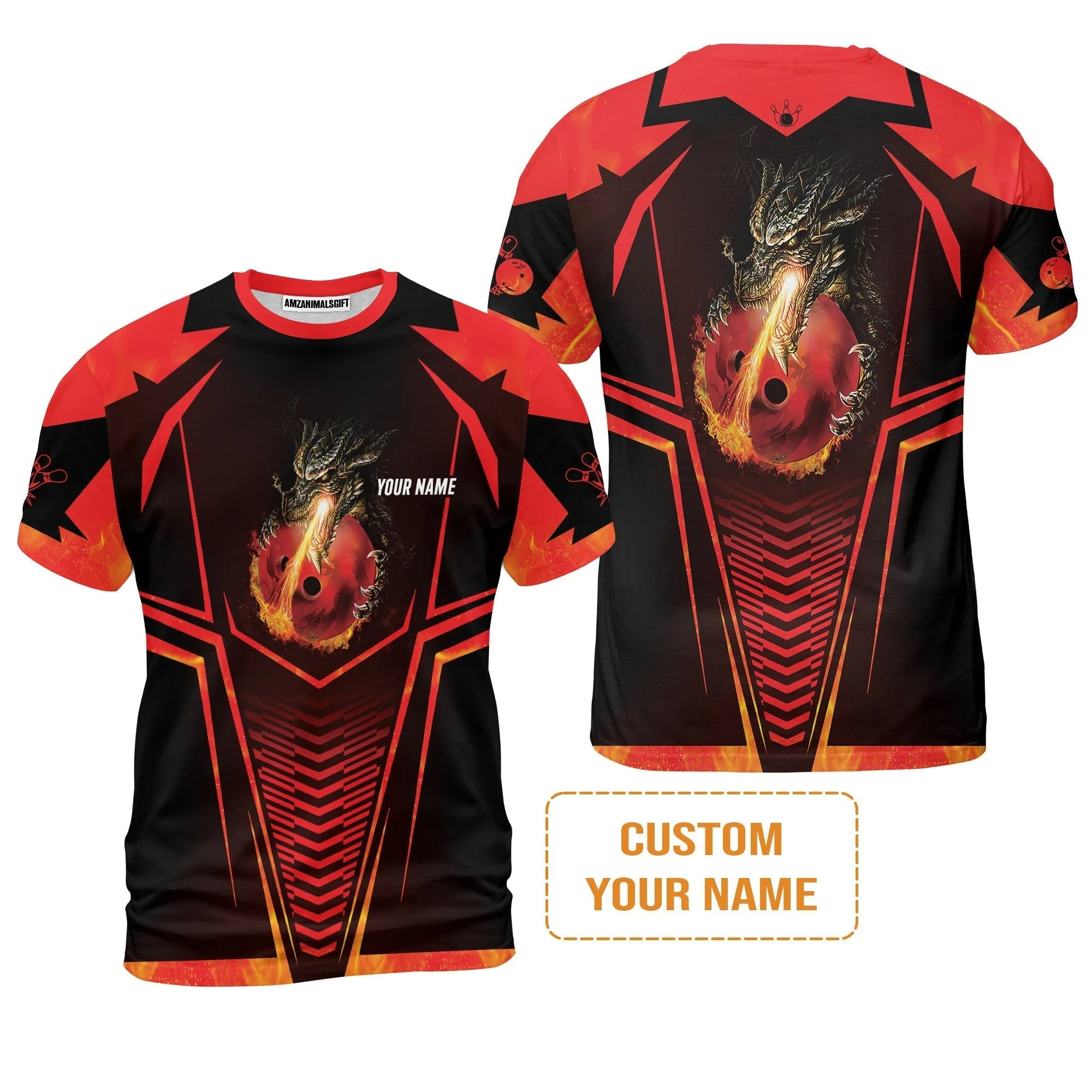 Bowling Custom Sweatshirt- Custom Name Dragon Fire Flame Personalized Bowling Sweatshirt - Image 7