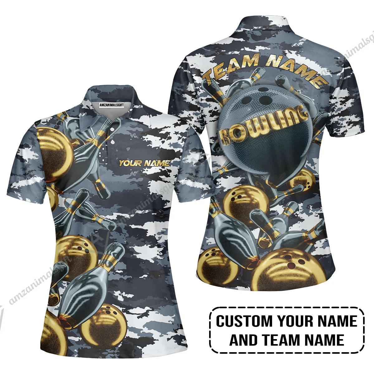 Bowling Custom T-Shirt - Custom Name Camo Navy Personalized Bowling T-Shirt - Image 5
