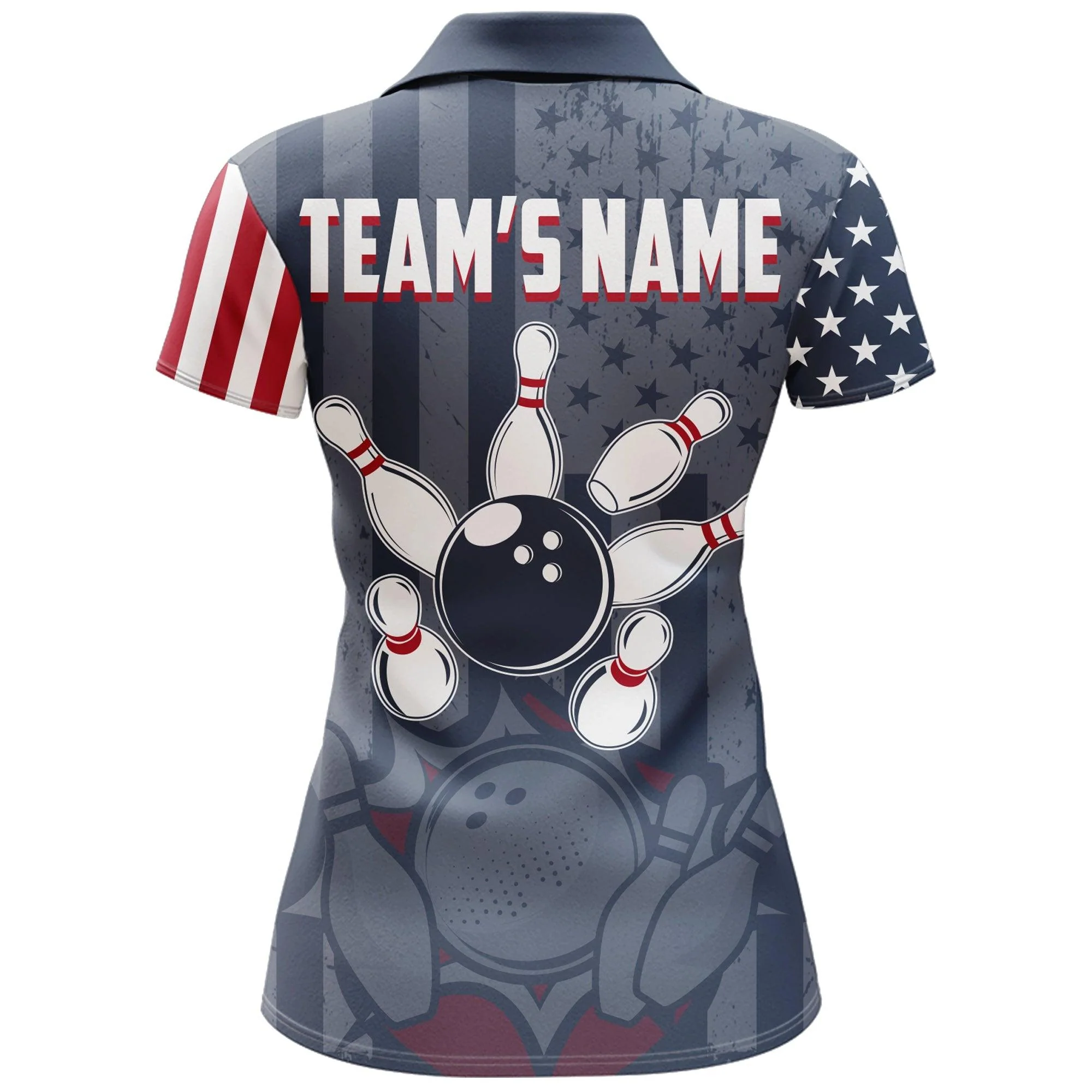 Bowling Custom Women Polo Shirt - Custom Name American Flag Bowling Patriotic Navy Personalized Bowling Polo Shirt - Gift For Friend, Family, Bowling Lovers - Image 4