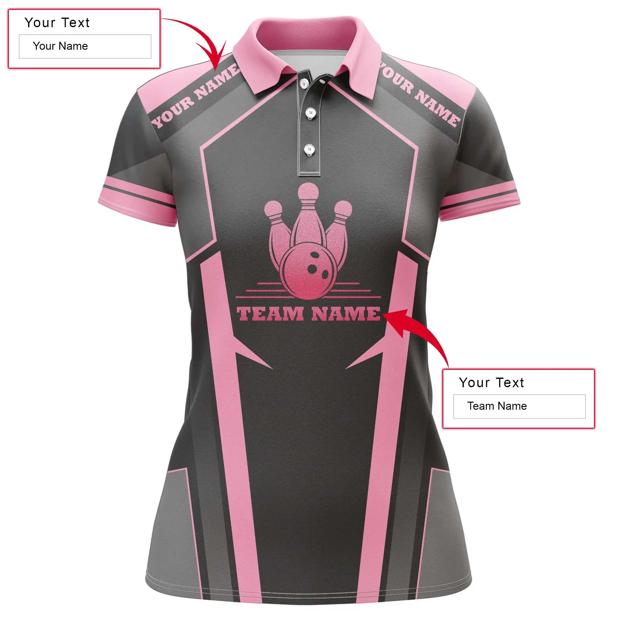 Bowling Custom Women Polo Shirt - Custom Name Black Pink Bowling Personalized Bowling Polo Shirt - Gift For Friend, Family, Bowling Lovers