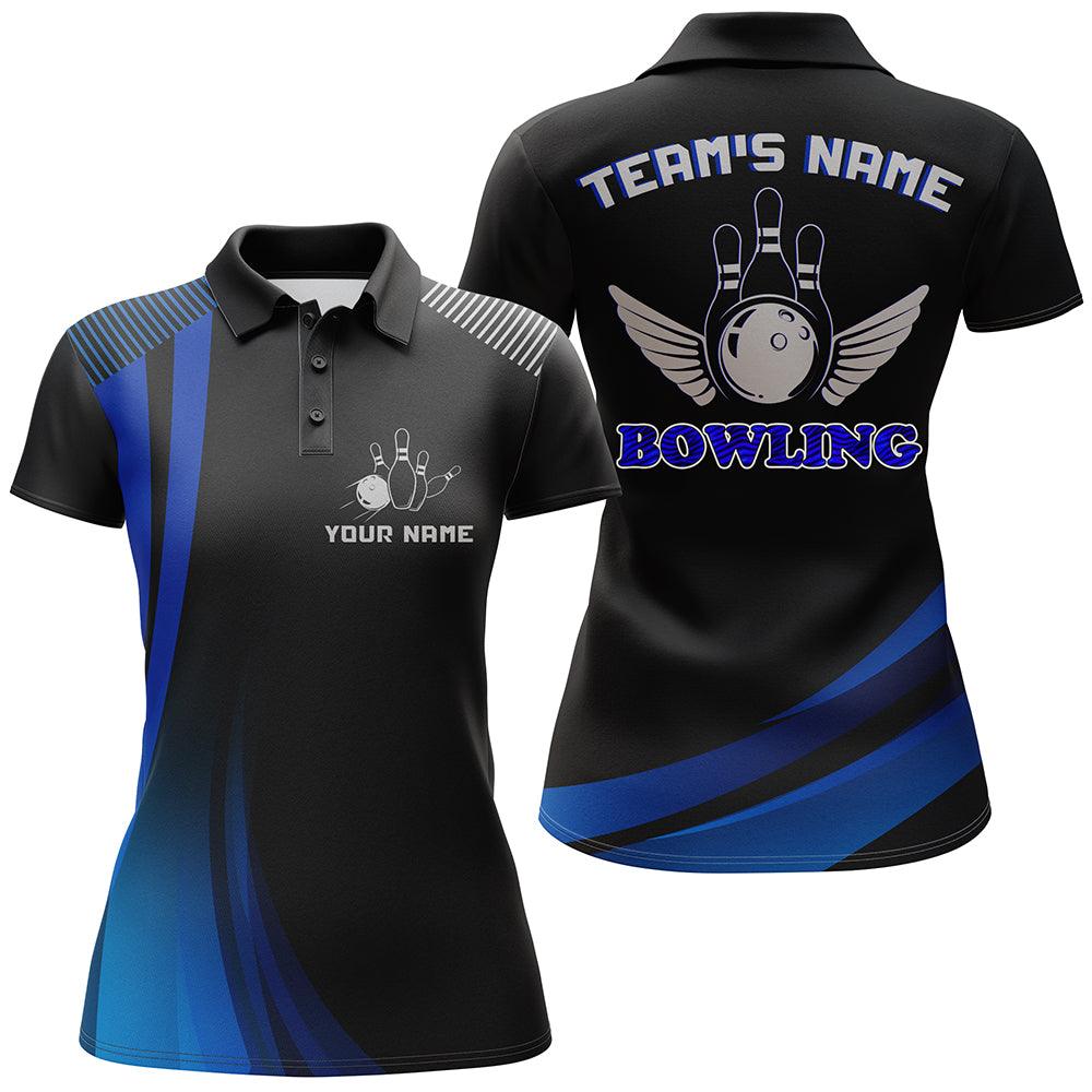 Bowling Custom Women Polo Shirt - Custom Name Blue Black Bowling Personalized Bowling Polo Shirt - Gift For Friend, Family, Bowling Lovers - Image 2