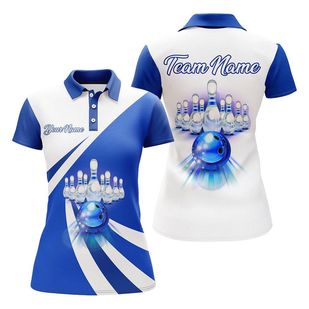 Bowling Custom Women Polo Shirt - Custom Name Blue Bowling Personalized Bowling Polo Shirt - Gift For Friend, Family, Bowling Lovers - Image 2