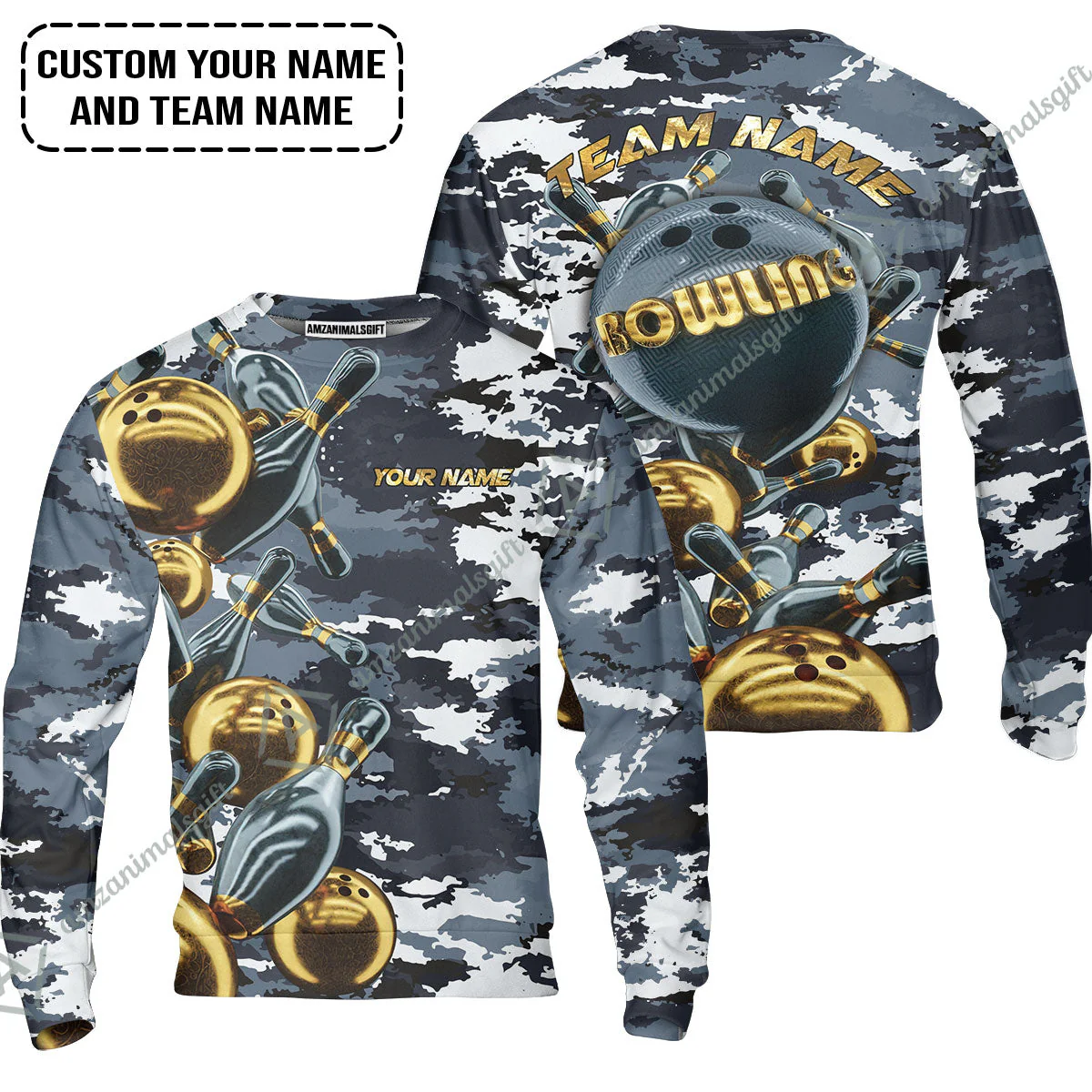 Bowling Custom Women Polo Shirt- Custom Name Camo Navy Personalized Bowling Women Polo Shirt - Image 3
