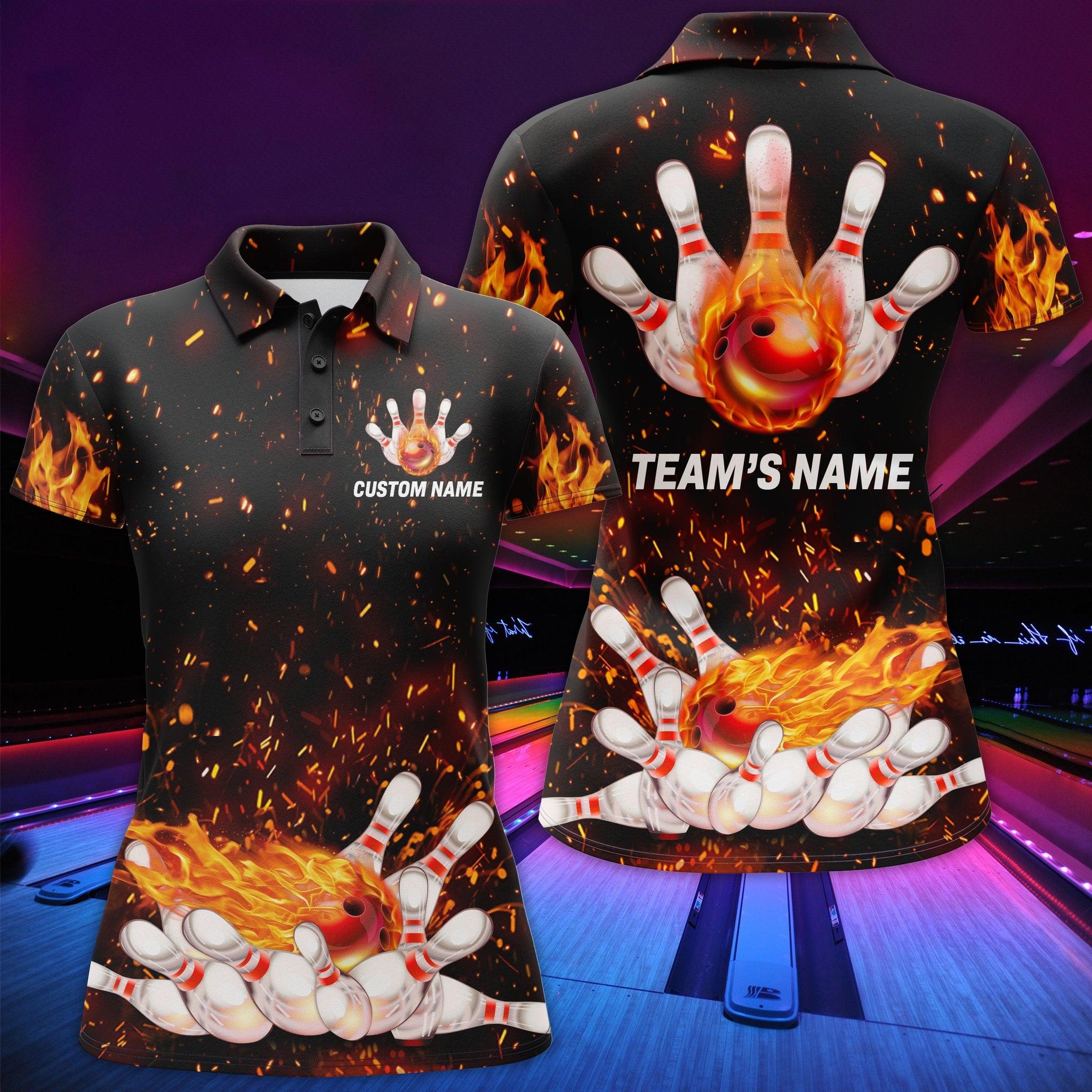 Bowling Custom Women Polo Shirt - Custom Name Flame Bowling Personalized Bowling Polo Shirt - Gift For Friend, Family, Bowling Lovers - Image 3