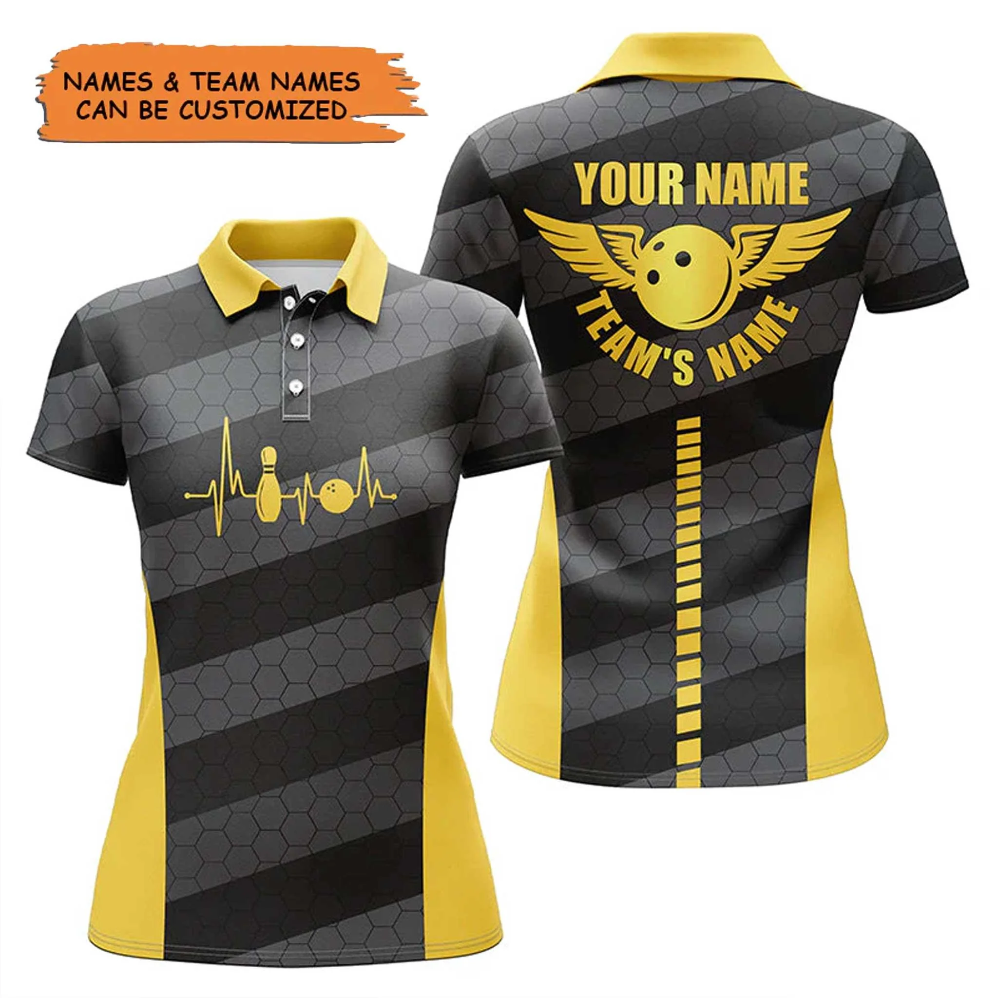 Bowling Custom Women Polo Shirt - Custom Name Heartbeat Bowling Personalized Bowling Polo Shirt - Gift For Friend, Family, Bowling Lovers
