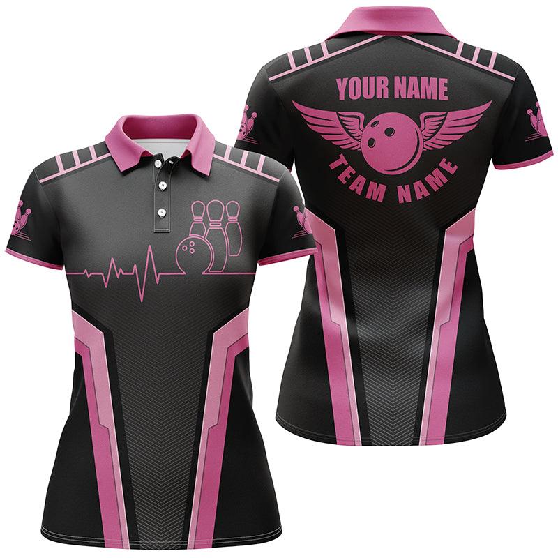 Bowling Custom Women Polo Shirt - Custom Name Heartbeat Bowling Personalized Bowling Polo Shirt - Gift For Friend, Family, Bowling Lovers - Image 4