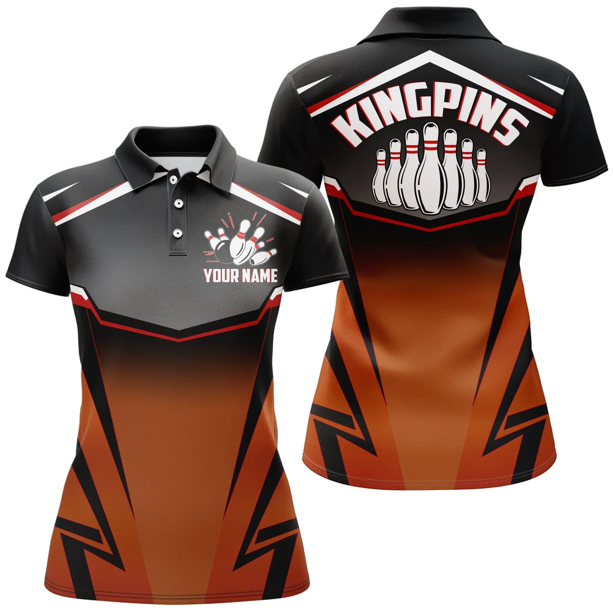 Bowling Custom Women Polo Shirt - Custom Name Kingpins Orange Bowling Personalized Bowling Polo Shirt - Gift For Friend, Family, Bowling Lovers - Image 2