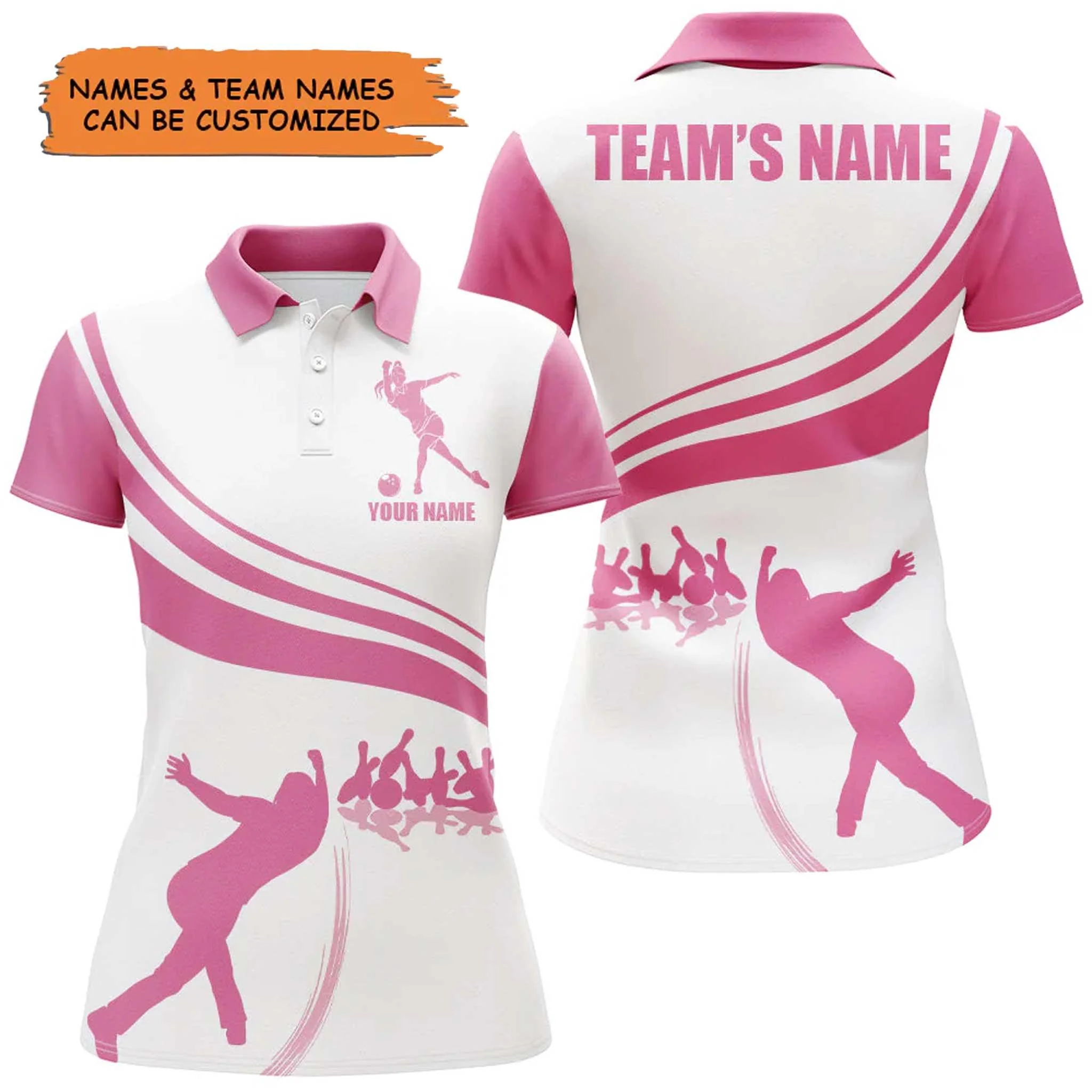 Bowling Custom Women Polo Shirt - Custom Name Pink Bowling Personalized Bowling Polo Shirt - Gift For Friend, Family, Bowling Lovers