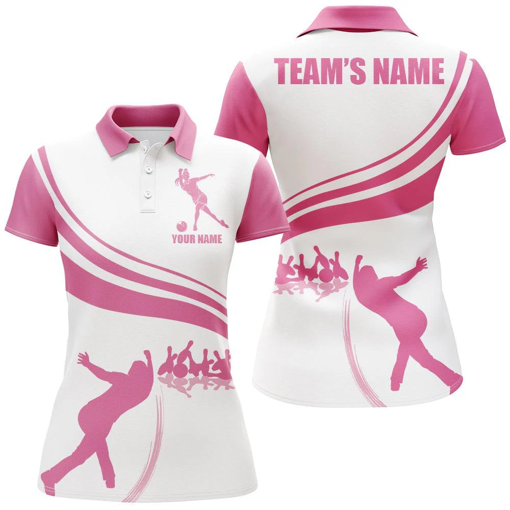 Bowling Custom Women Polo Shirt - Custom Name Pink Bowling Personalized Bowling Polo Shirt - Gift For Friend, Family, Bowling Lovers - Image 2