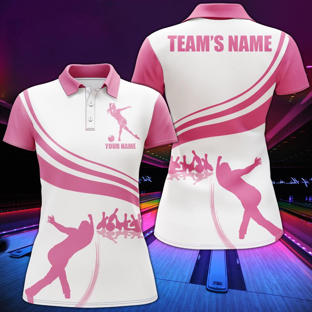 Bowling Custom Women Polo Shirt - Custom Name Pink Bowling Personalized Bowling Polo Shirt - Gift For Friend, Family, Bowling Lovers - Image 3