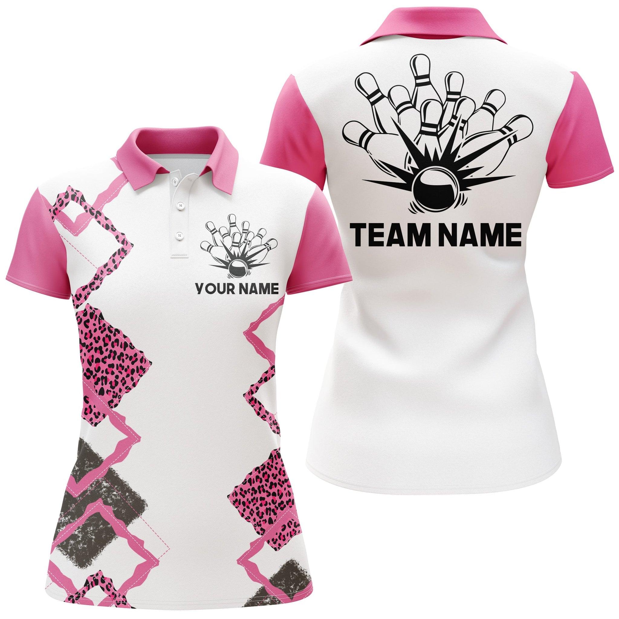 Bowling Custom Women Polo Shirt - Custom Name Pink Leopard Bowling Personalized Bowling Polo Shirt - Gift For Friend, Family, Bowling Lovers - Image 2