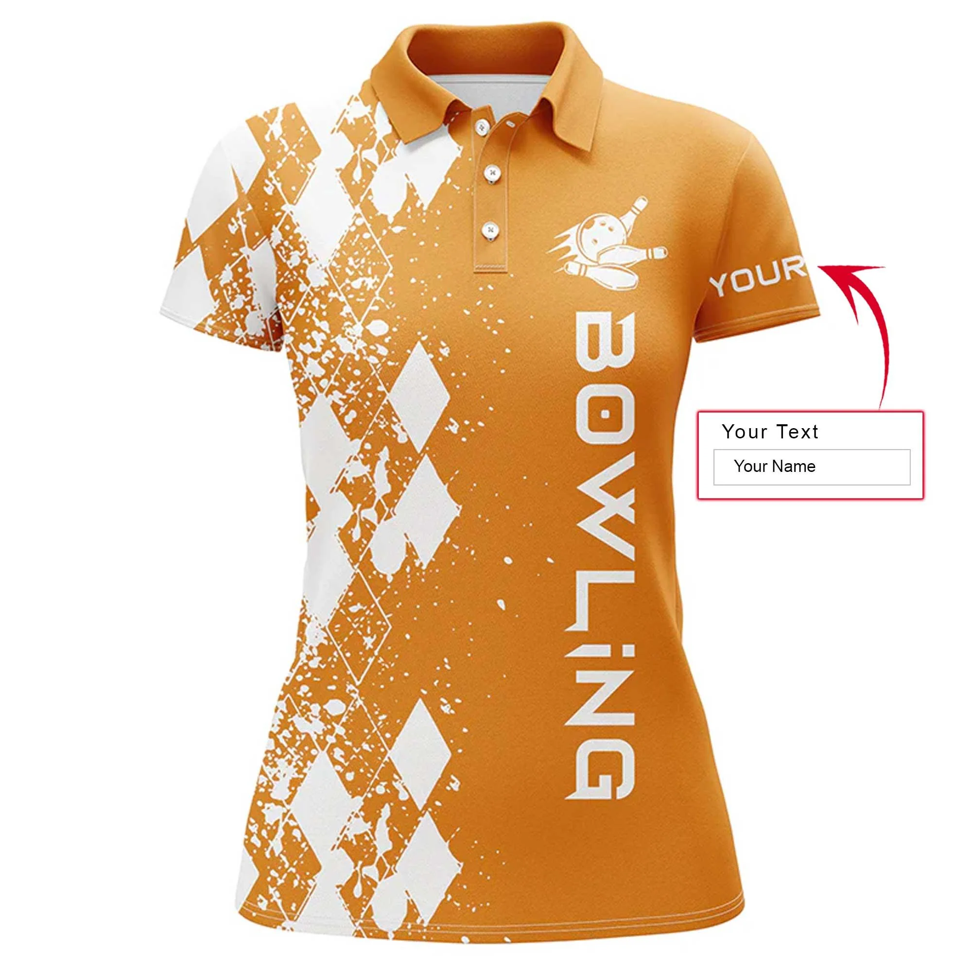 Bowling Custom Women Polo Shirt - Custom Name Polo Shirt, Argyle Pattern Personalized Bowling Polo Shirt- Gift For Friend, Family, Bowling Lovers - Image 2