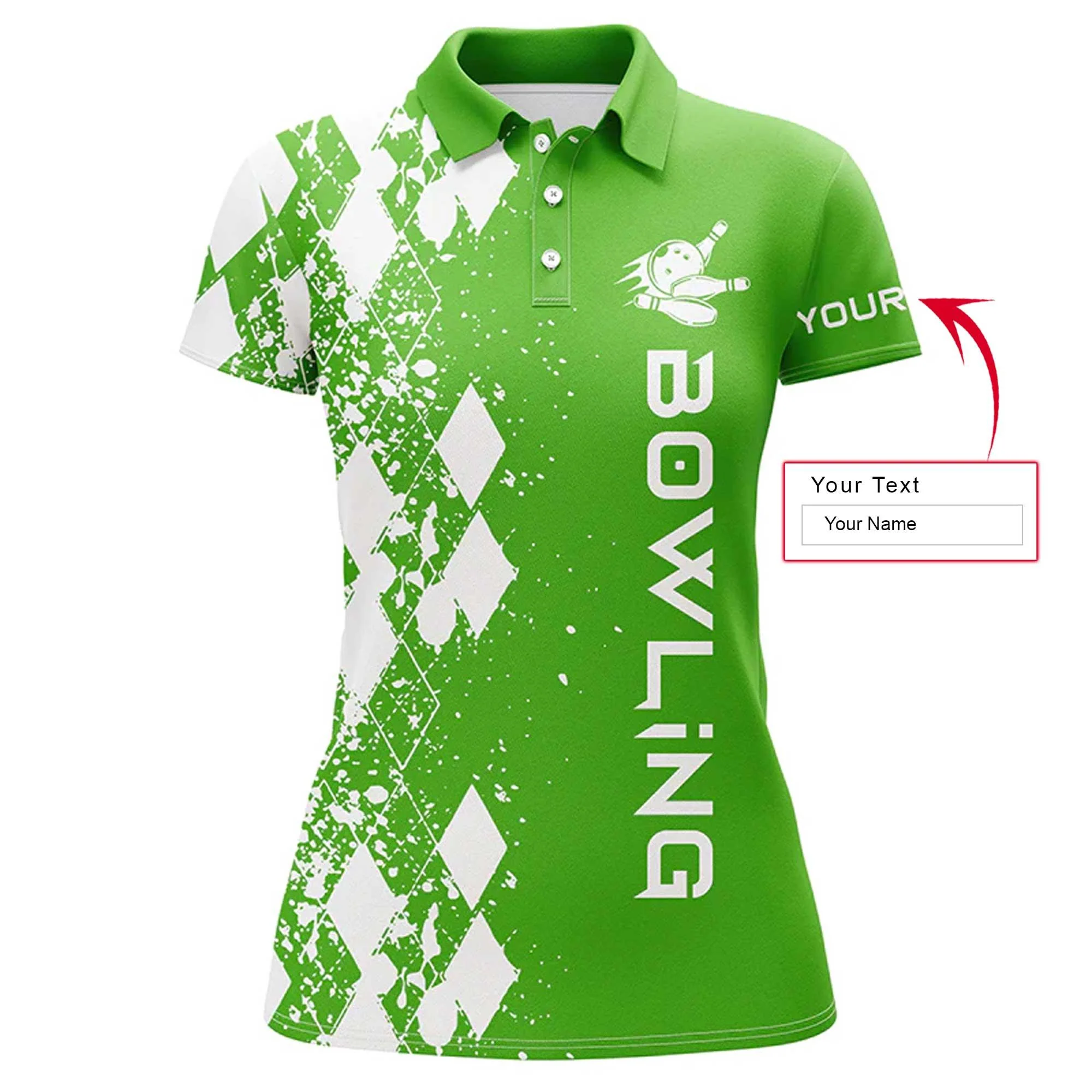 Bowling Custom Women Polo Shirt - Custom Name Polo Shirt, Argyle Pattern Personalized Bowling Polo Shirt- Gift For Friend, Family, Bowling Lovers - Image 3