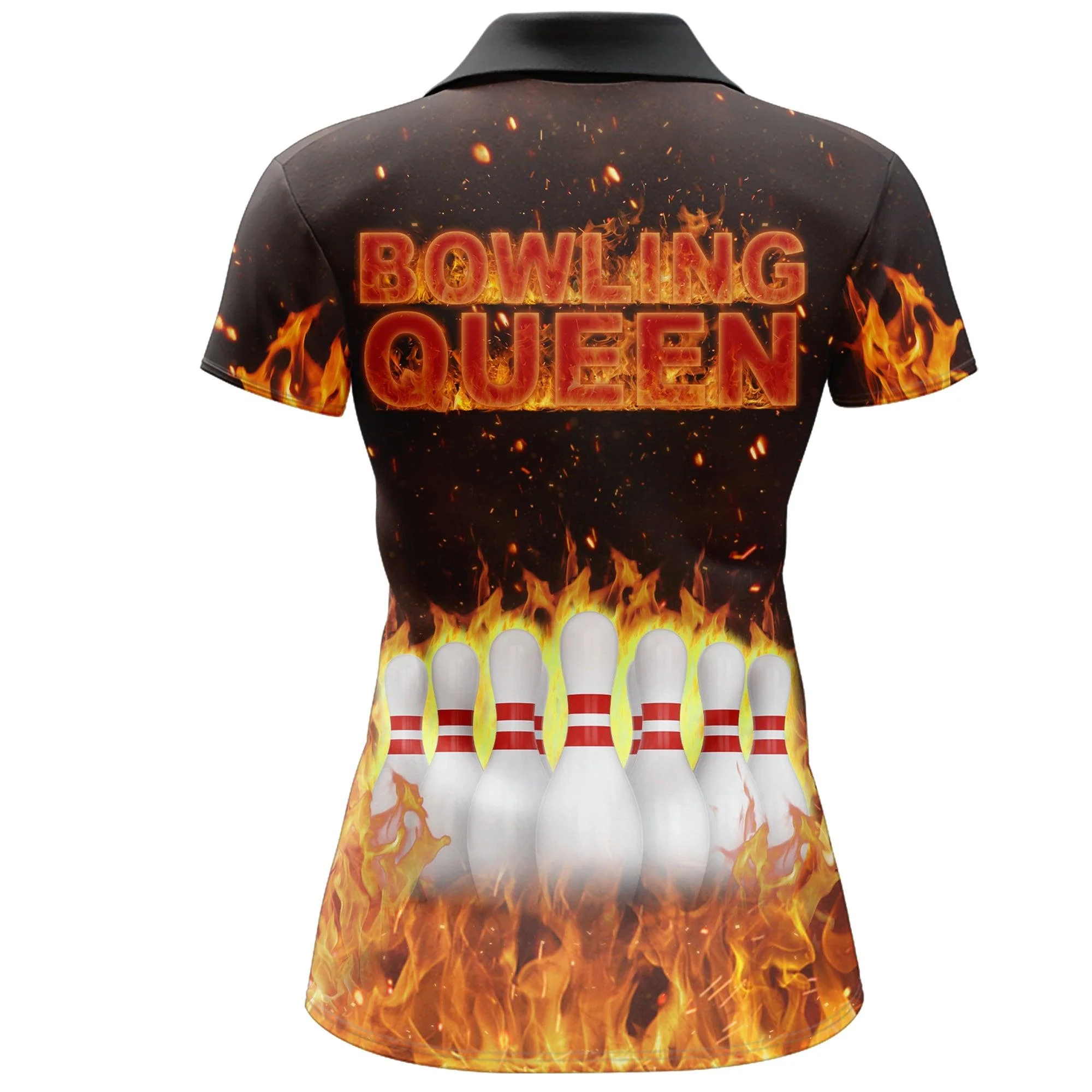 Bowling Custom Women Polo Shirt - Custom Name Polo Shirt, Flames Bowling Queen Personalized Bowling Polo Shirt - Gift For Friend, Family, Bowling Lovers - Image 3