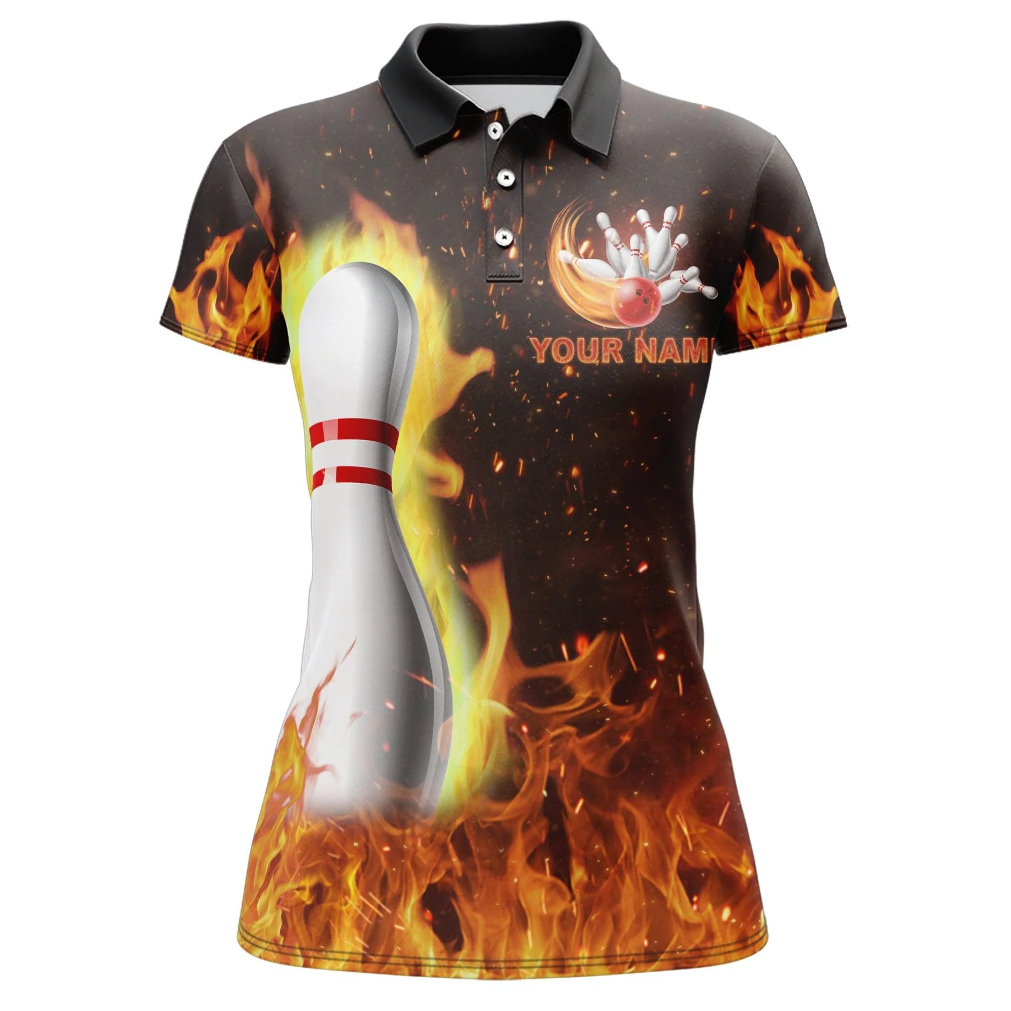 Bowling Custom Women Polo Shirt - Custom Name Polo Shirt, Flames Bowling Queen Personalized Bowling Polo Shirt - Gift For Friend, Family, Bowling Lovers - Image 4