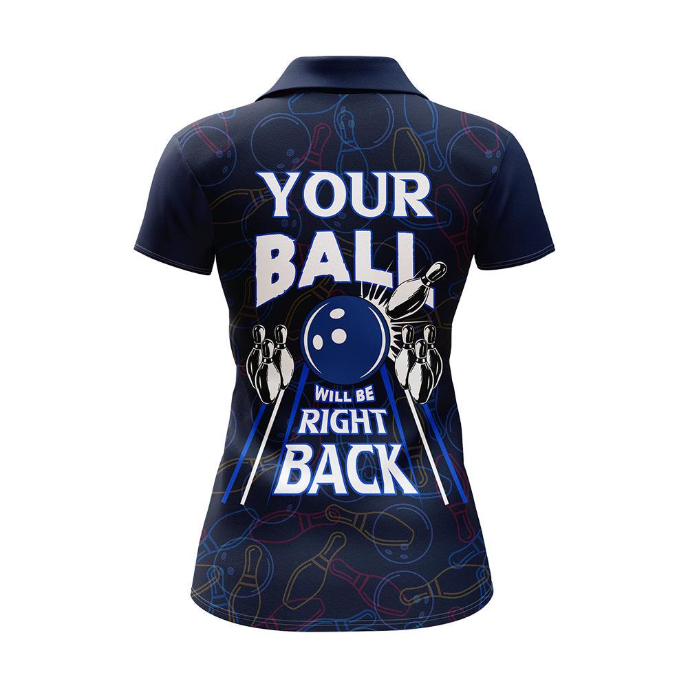 Bowling Custom Women Polo Shirt - Custom Name Polo Shirt, Funny Blue Bowling Personalized Bowling Polo Shirt - Gift For Friend, Family, Bowling Lovers - Image 4