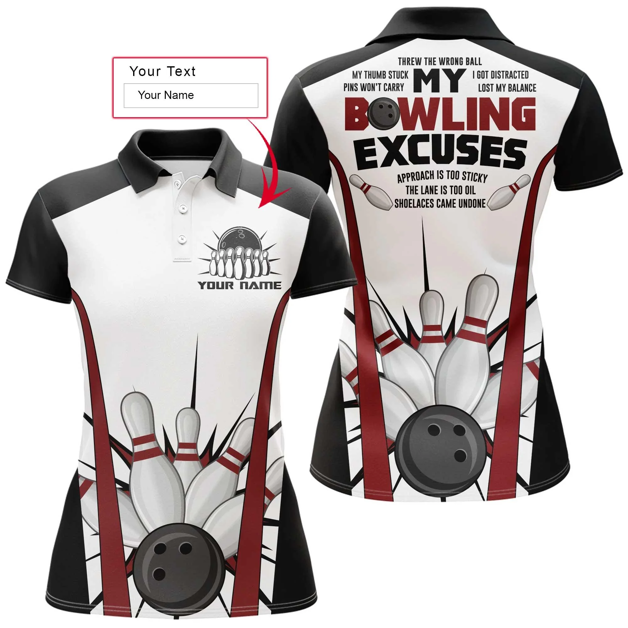 Bowling Custom Women Polo Shirt - Custom Name Polo Shirt, My Bowling Excuses Funny Bowling Personalized Bowling Polo Shirt - Gift For Friend, Family, Bowling Lovers