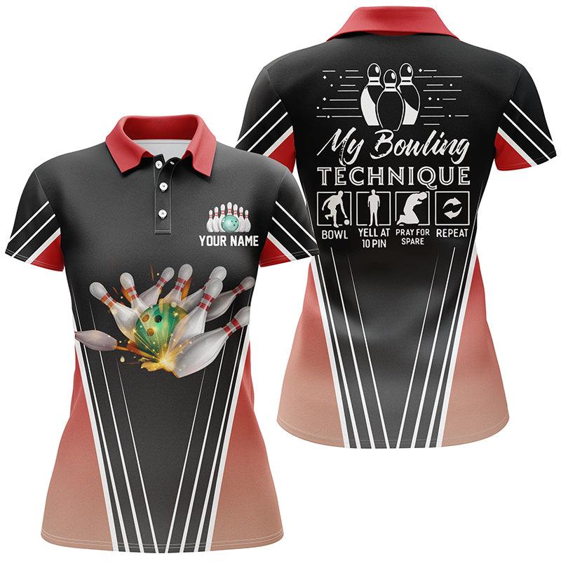 Bowling Custom Women Polo Shirt - Custom Name Polo Shirt, My Bowling Technique Personalized Bowling Polo Shirt - Gift For Friend, Family, Bowling Lovers - Image 2