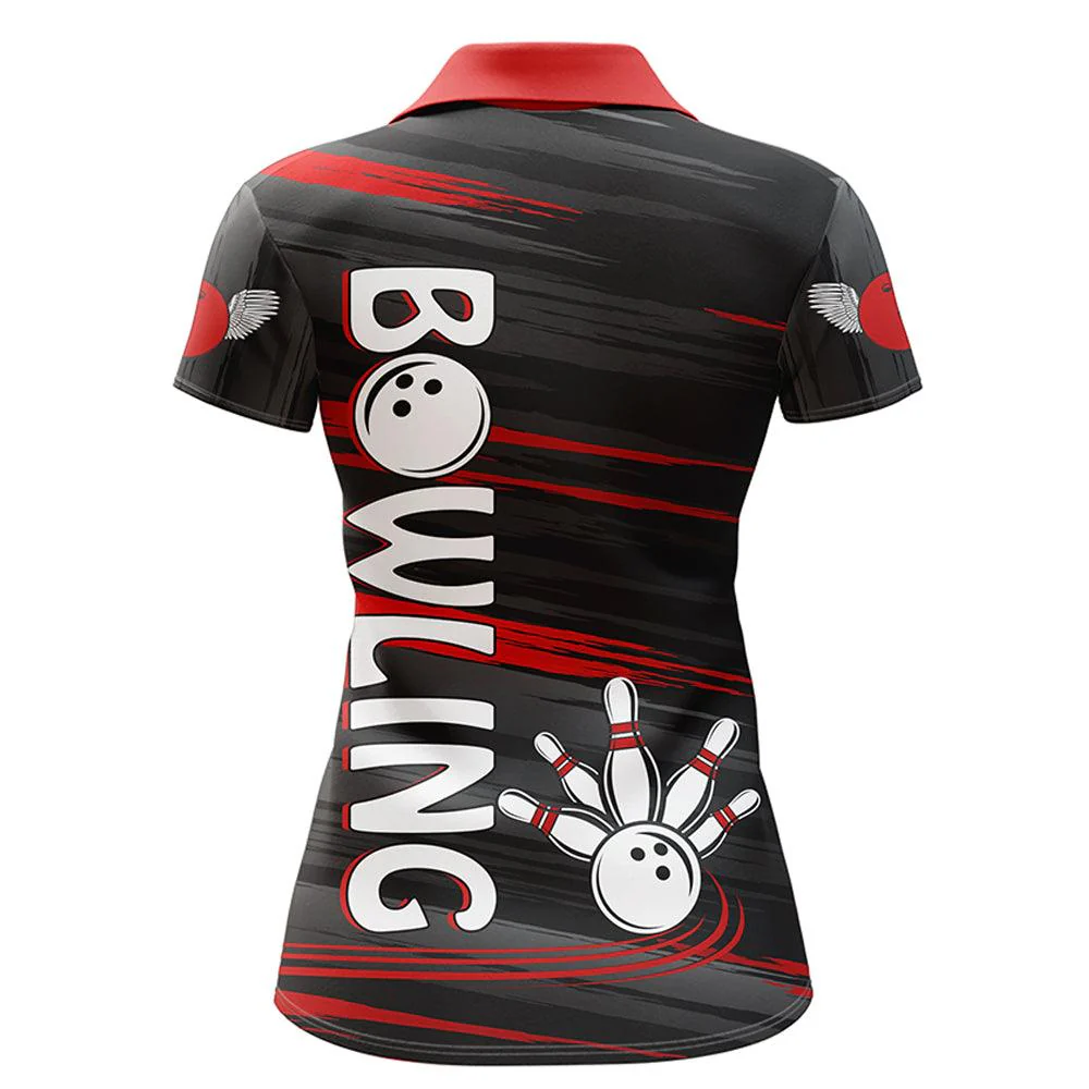 Bowling Custom Women Polo Shirt - Custom Name Red And Black Bowling Personalized Bowling Polo Shirt - Gift For Friend, Family, Bowling Lovers - Image 4