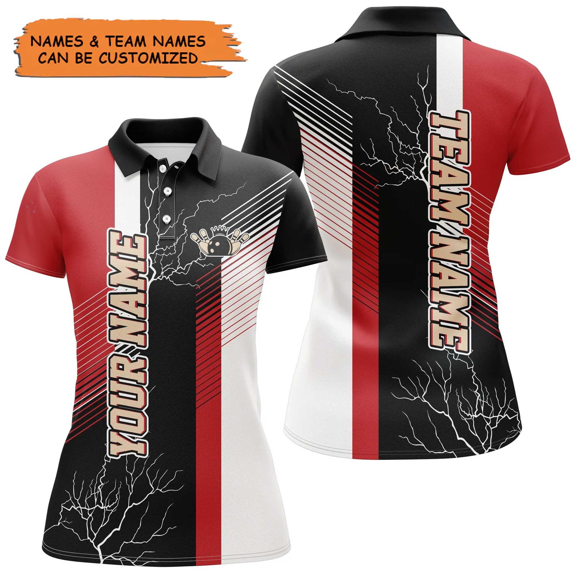 Bowling Custom Women Polo Shirt - Custom Name Red And Black Bowling Plaid Personalized Bowling Polo Shirt - Gift For Friend, Family, Bowling Lovers
