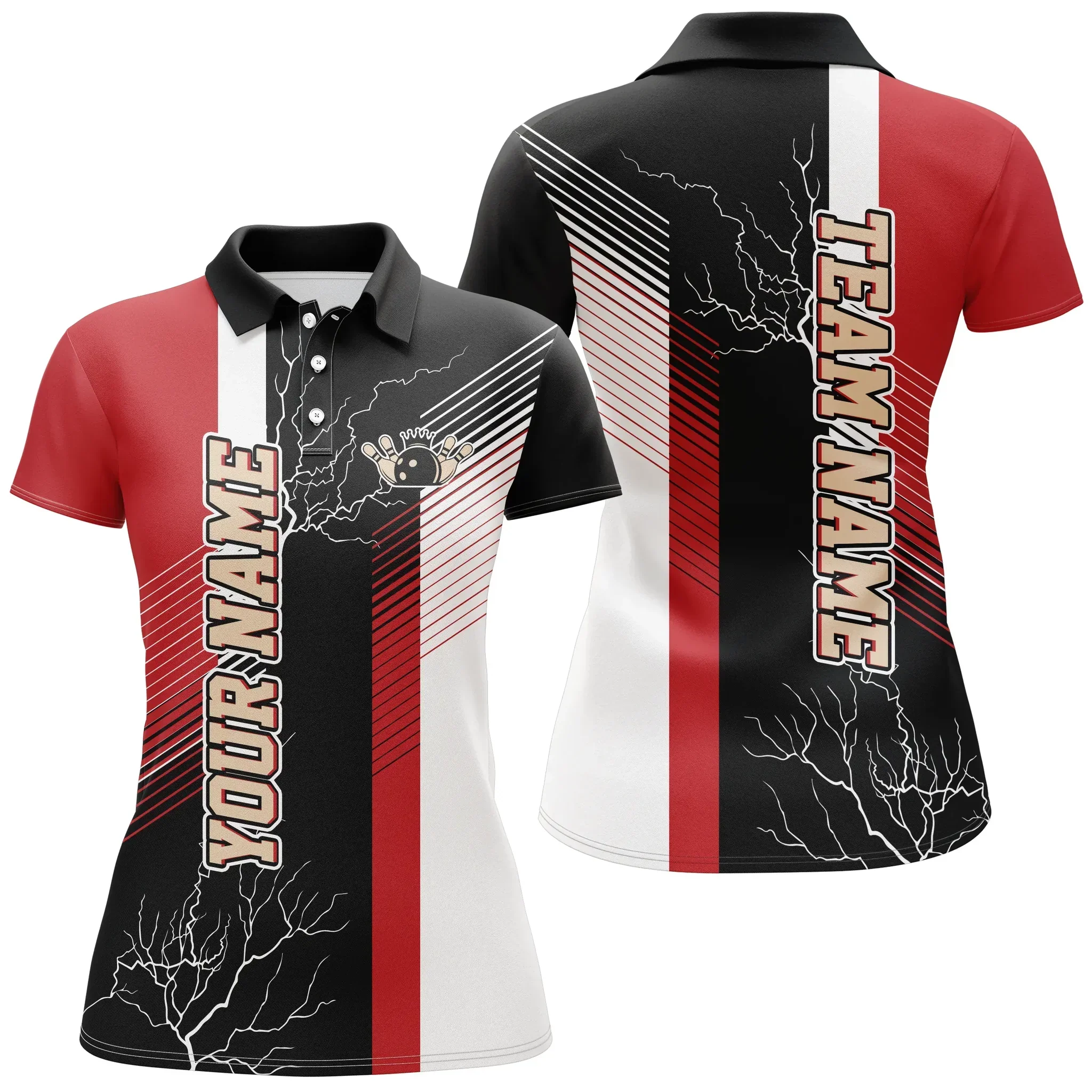 Bowling Custom Women Polo Shirt - Custom Name Red And Black Bowling Plaid Personalized Bowling Polo Shirt - Gift For Friend, Family, Bowling Lovers - Image 2