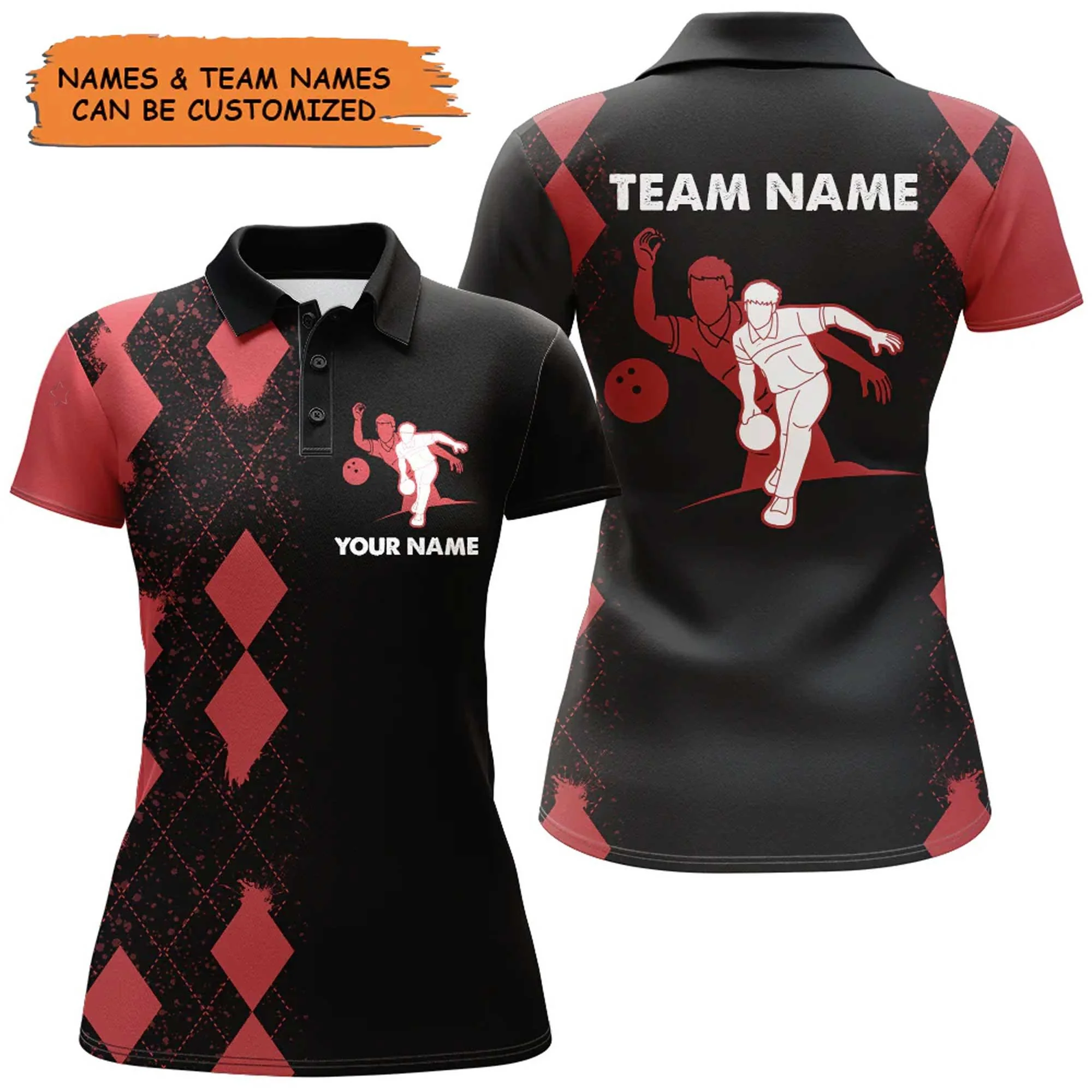 Bowling Custom Women Polo Shirt - Custom Name Red Black Bowler Team Bowling Personalized Bowling Polo Shirt - Gift For Friend, Family, Bowling Lovers