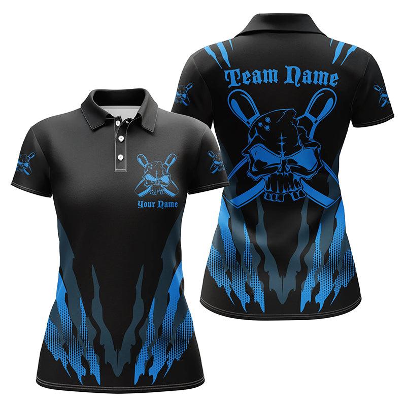 Bowling Custom Women Polo Shirt - Custom Name Skull Bowling Personalized Bowling Polo Shirt - Gift For Friend, Family, Bowling Lovers - Image 2