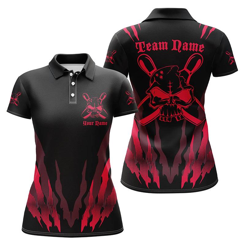 Bowling Custom Women Polo Shirt - Custom Name Skull Bowling Personalized Bowling Polo Shirt - Gift For Friend, Family, Bowling Lovers - Image 3