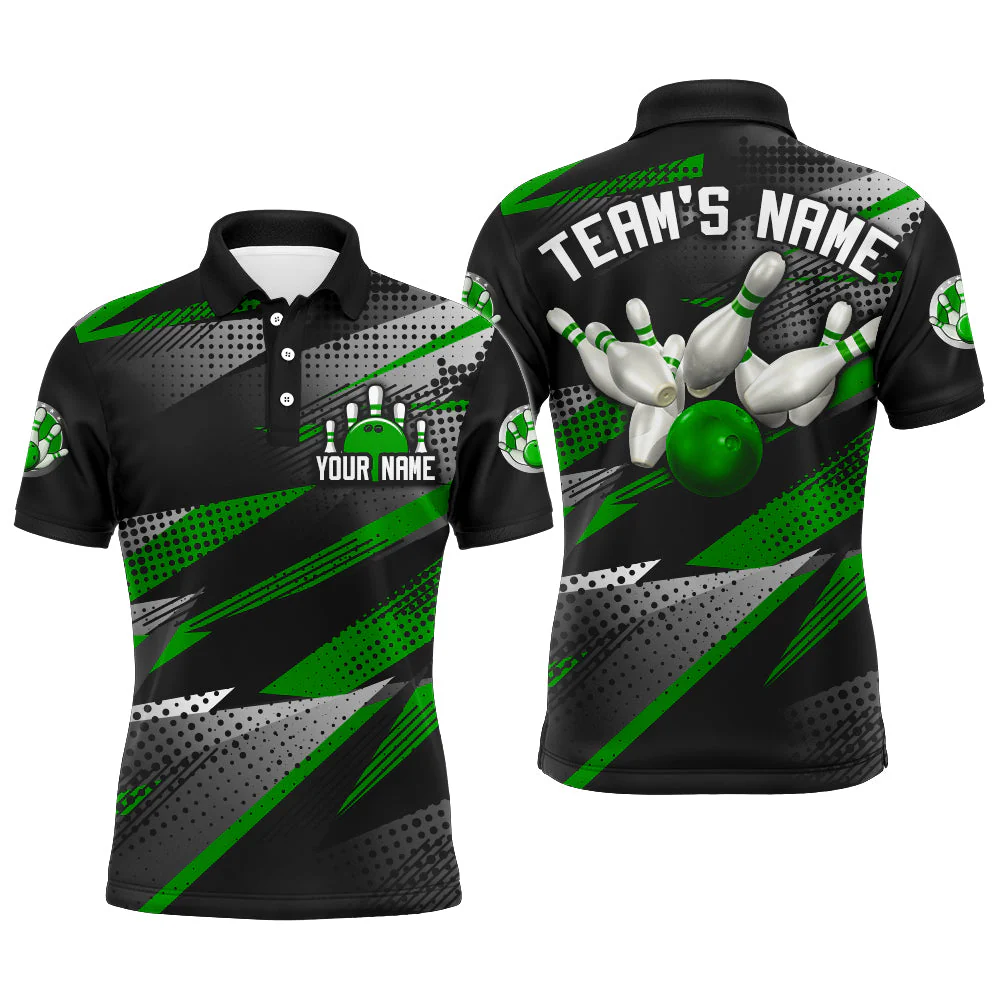 Bowling Customized Jersey Black Green Shirt Geometric Pattern Bowling Tenpin Quarter Zip Shirt For Bowlers, Bowling Team - Image 2