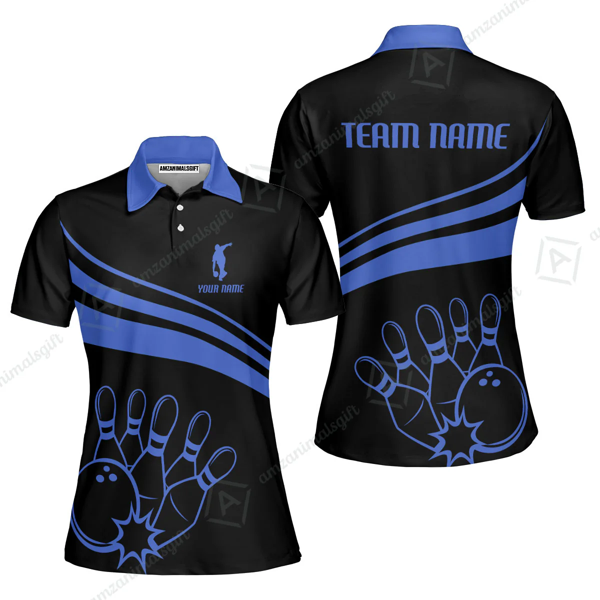 Bowling Customized Jersey Black Shirt Blue Curve Bowling Tenpin Quarter Zip Shirt, Outfit For Bowlers, Bowling Team - Image 3
