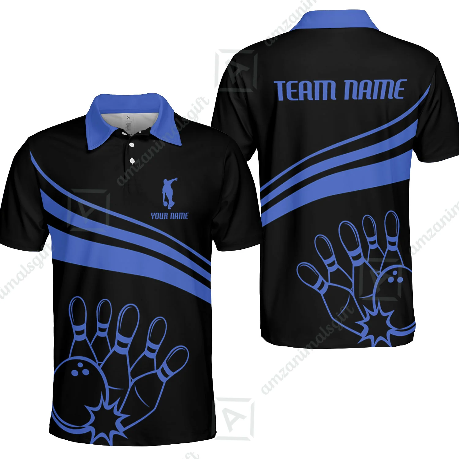 Bowling Customized Jersey Black Shirt Blue Curve Bowling Tenpin Quarter Zip Shirt, Outfit For Bowlers, Bowling Team - Image 5